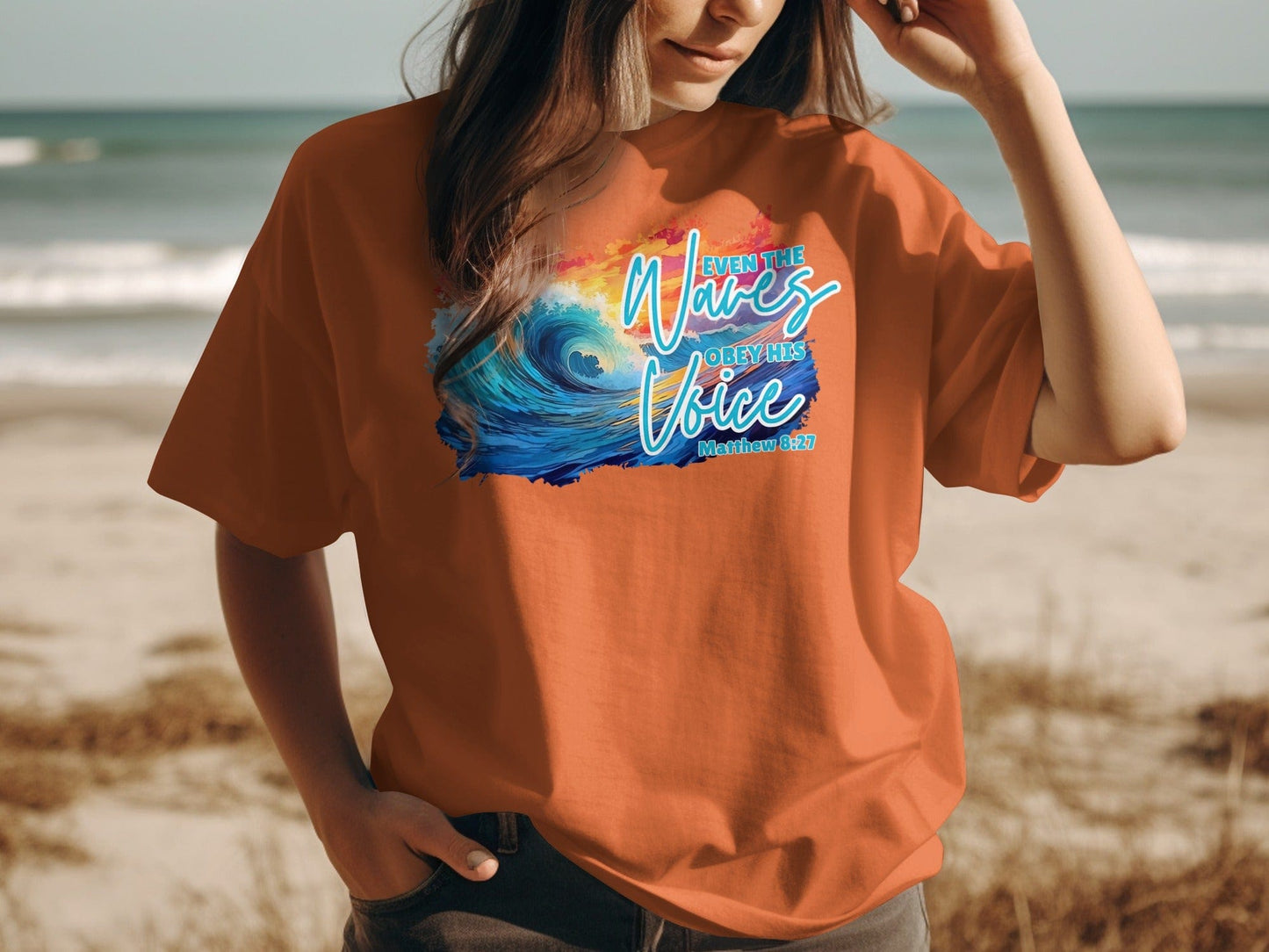 Jen Peete Designs Christian Clothing Even the Waves Obey His Voice Matthew 8 27 Christian T-Shirts