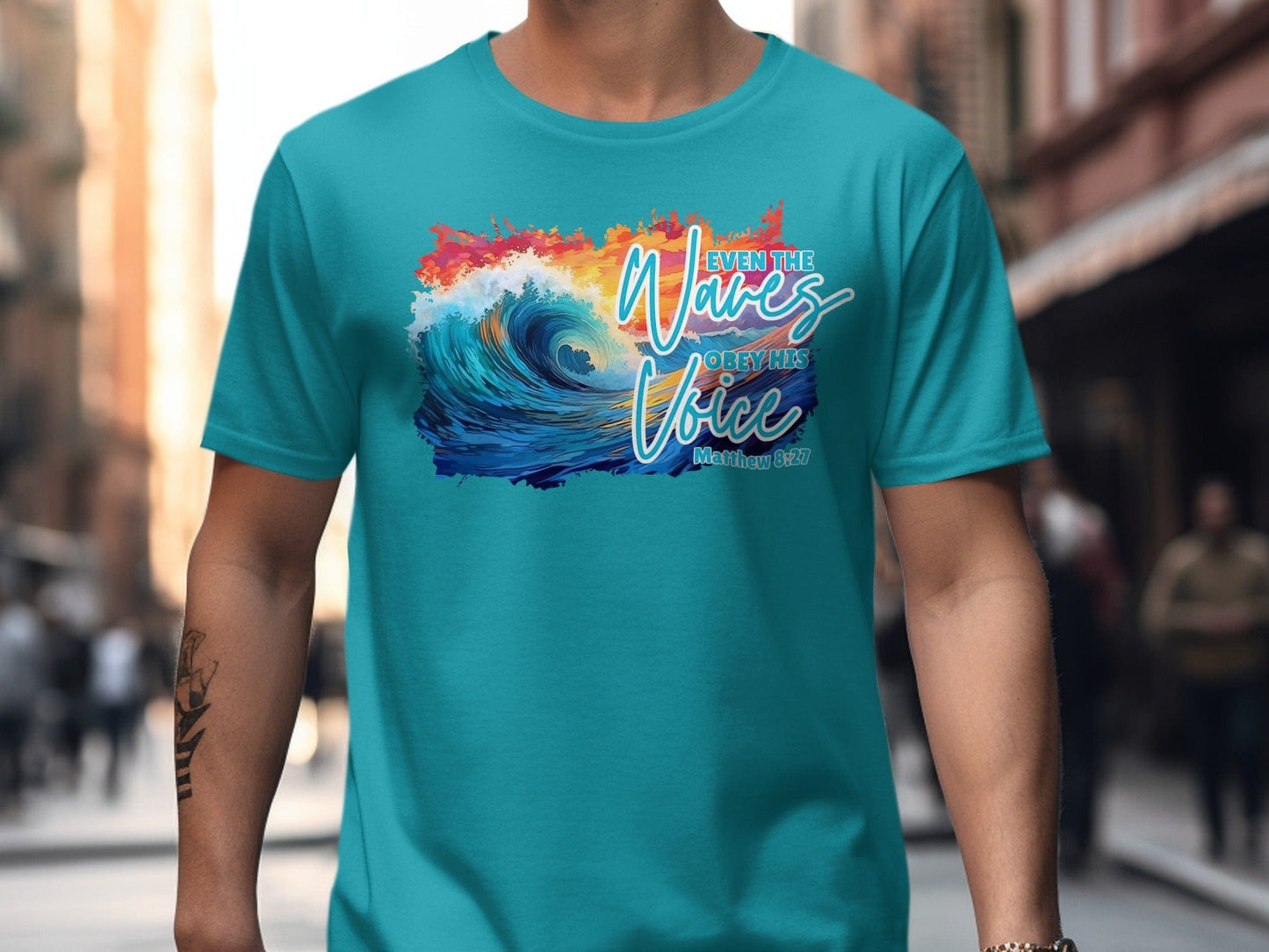 Jen Peete Designs Christian Clothing Even the Waves Obey His Voice Matthew 8 27 Christian T-Shirts