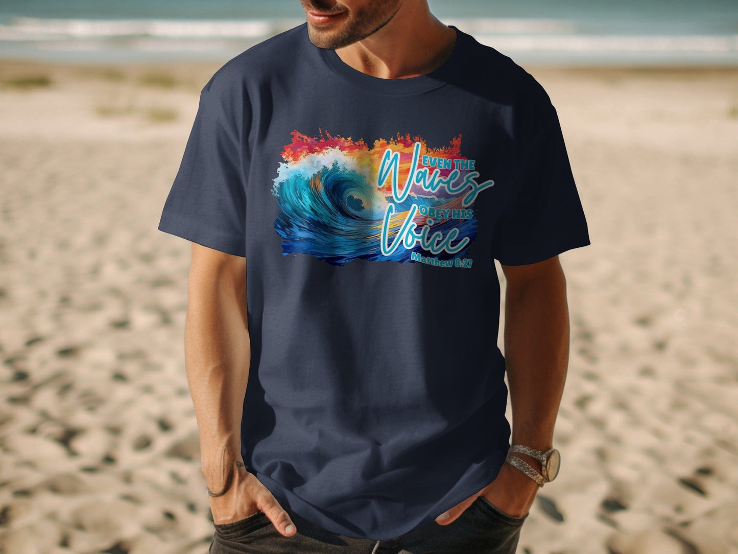 Jen Peete Designs Christian Clothing Even the Waves Obey His Voice Matthew 8 27 Christian T-Shirts