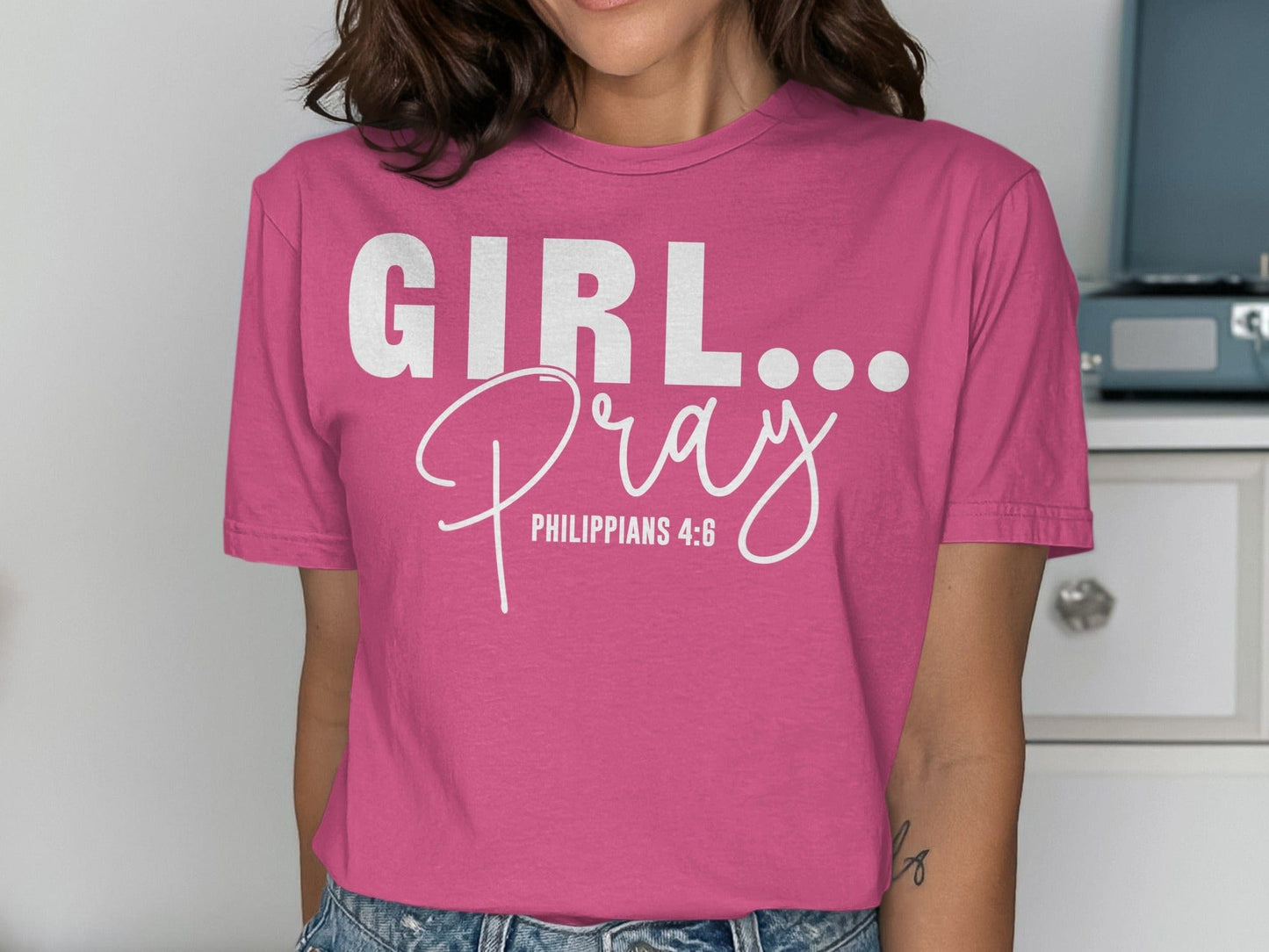 Jen Peete Designs Christian Clothing Girl Pray Philippians 4:6 Motivational Faith T-Shirts