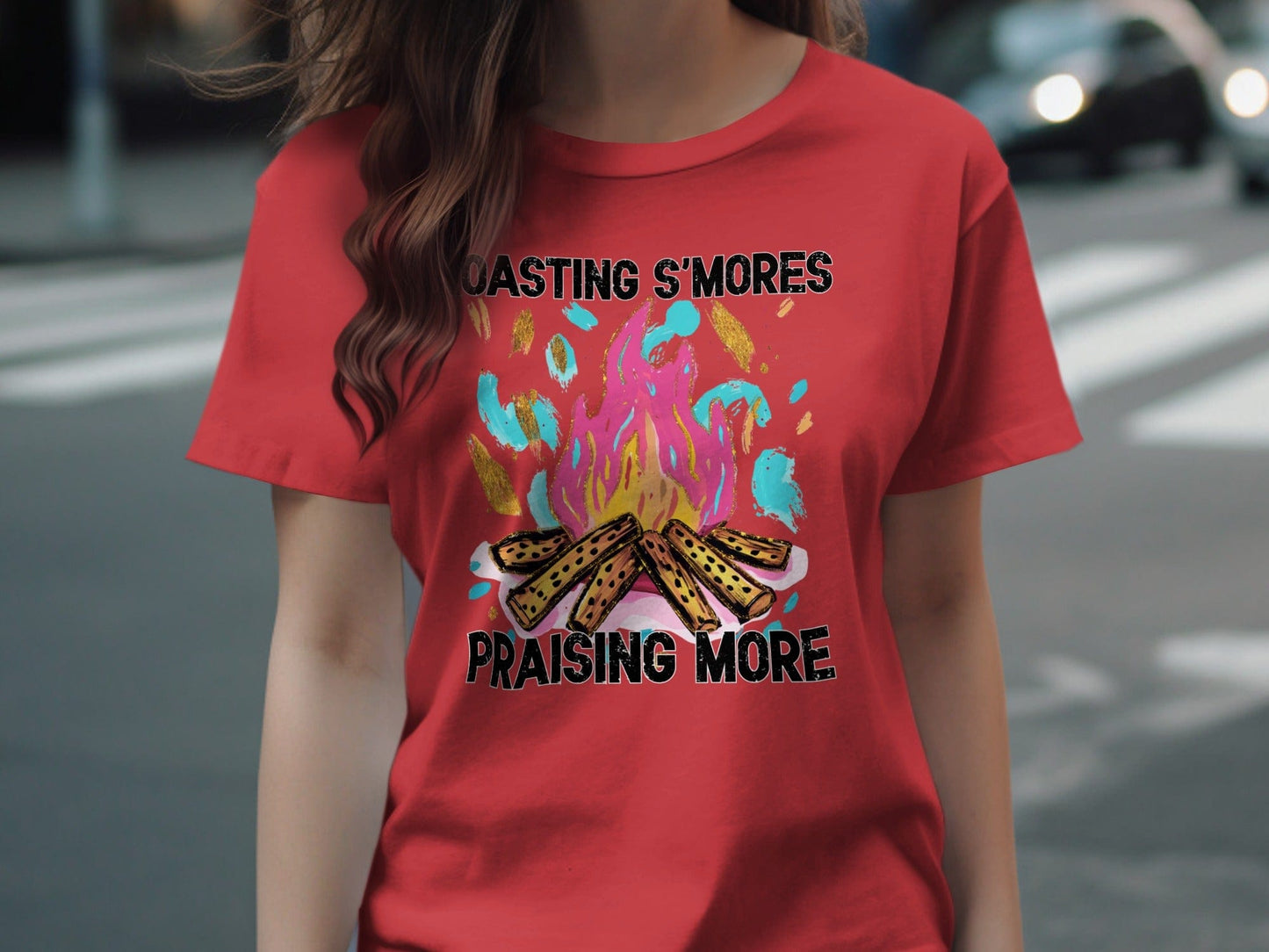 Jen Peete Designs Christian Clothing "Roasting S'mores Praising More" Graphic T-Shirts