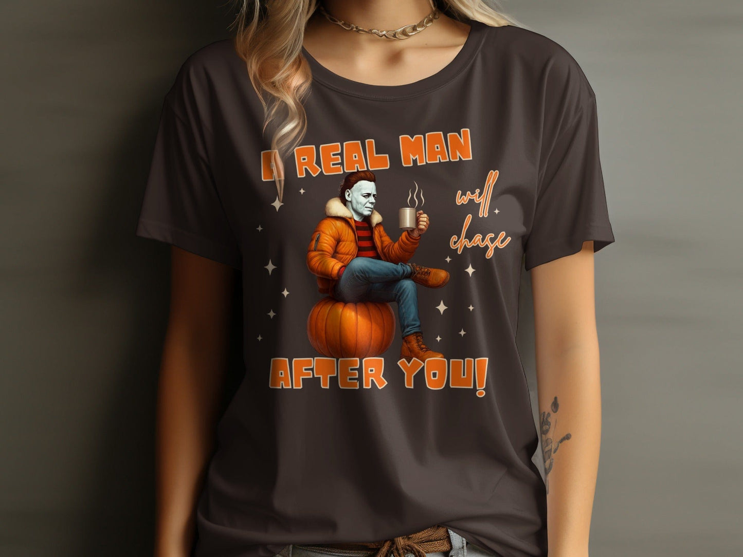 Jen Peete Designs Clothing T-shirts A Real Man Will Chase After You Michael Graphic T-Shirt