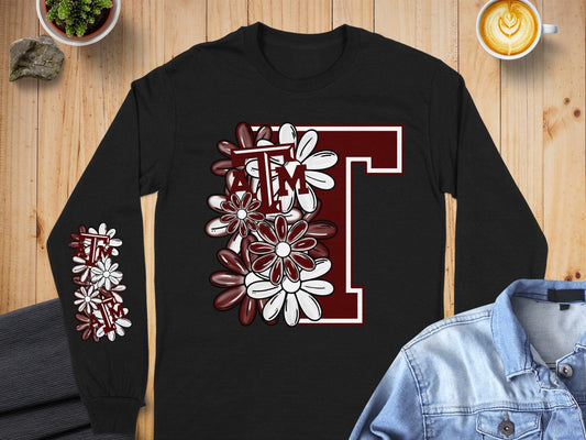 Jen Peete Designs Clothing T-shirts Aggies ATM Floral Design T-Shirt