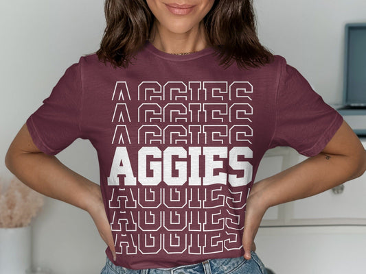 Jen Peete Designs Clothing T-shirts AGGIES Team Spirit Stacked T-Shirts