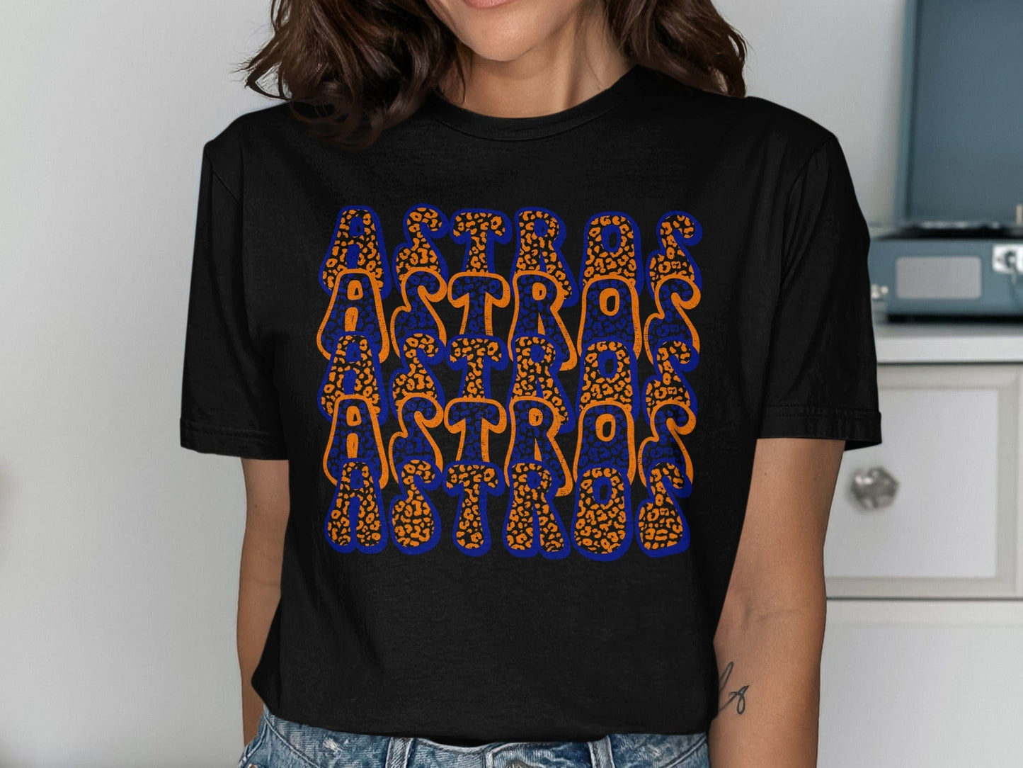 JPD Clothing T-shirts Astros Blue And Orange Leopard Print Design T-Shirt