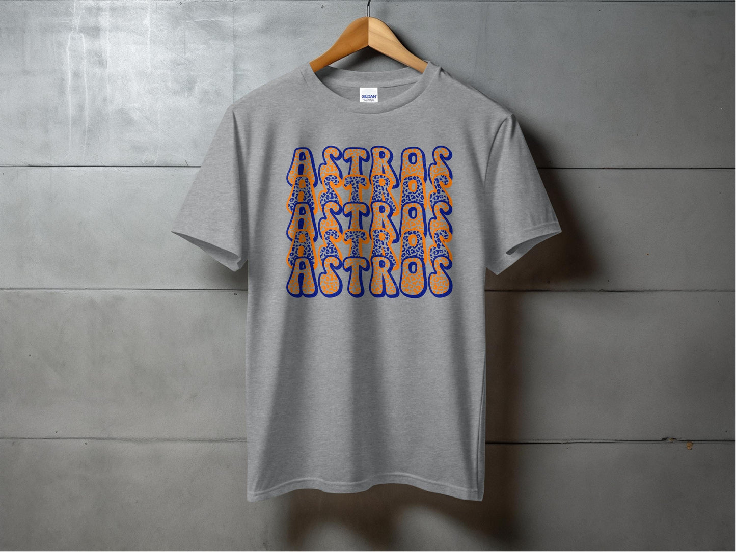 JPD Clothing T-shirts Astros Blue And Orange Leopard Print Design T-Shirt