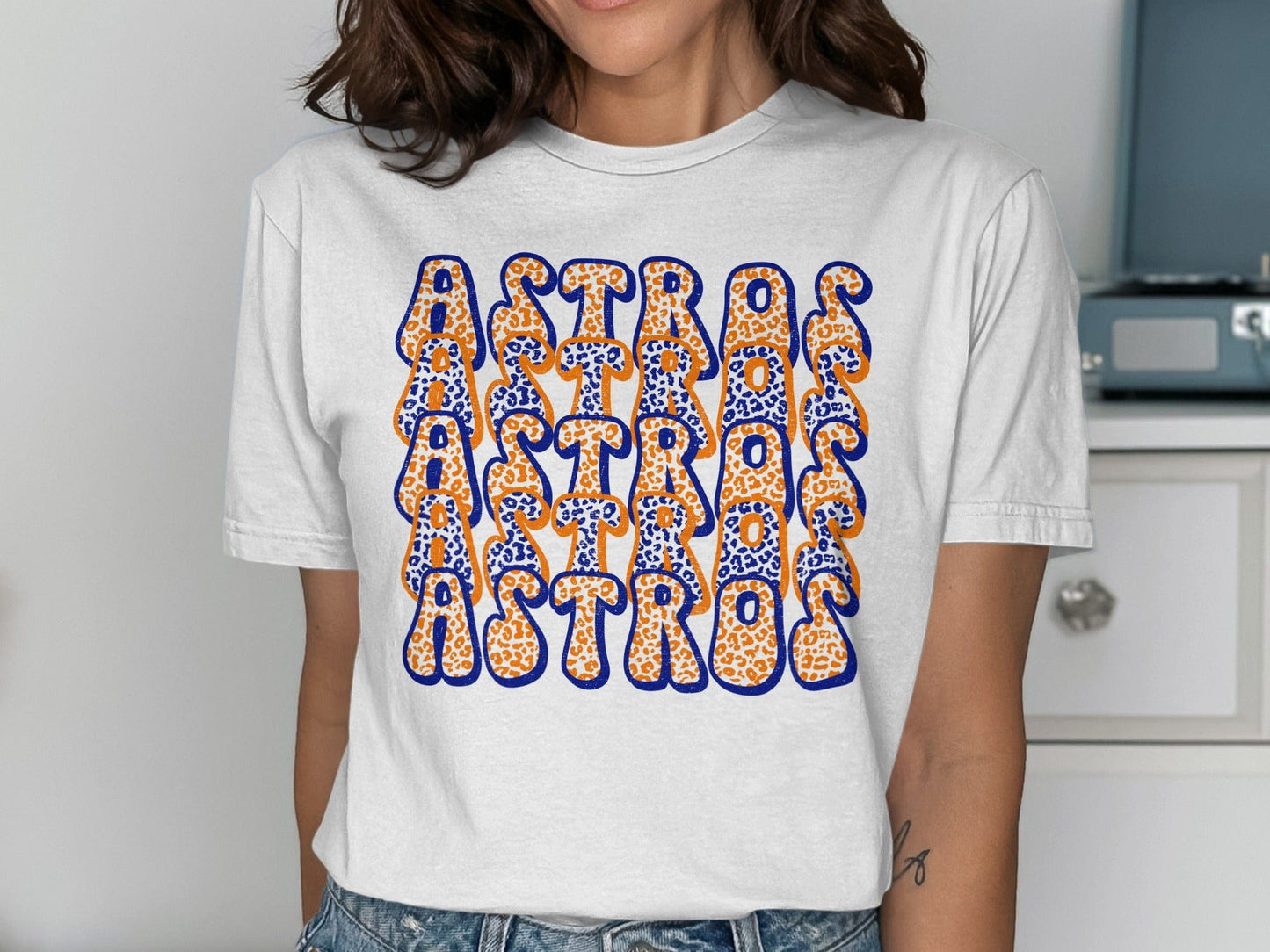 JPD Clothing T-shirts Astros Blue And Orange Leopard Print Design T-Shirt