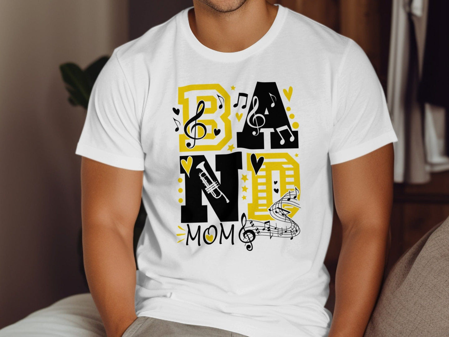 Jen Peete Designs Clothing T-shirts Band Mom Stacked Design With Musical Notes T-Shirts