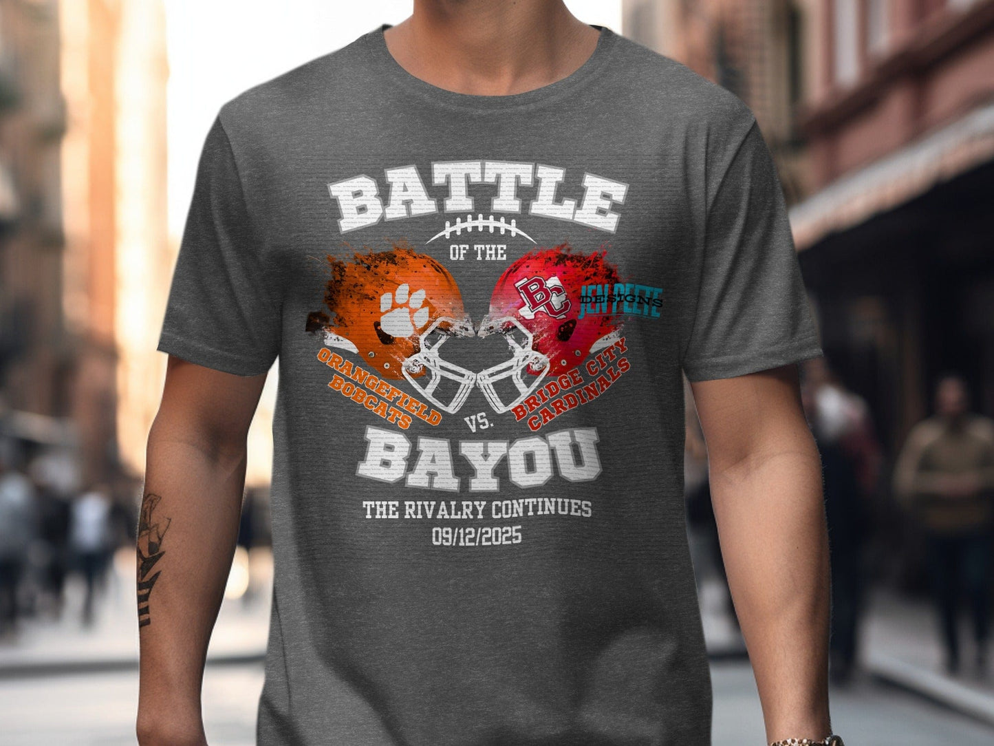 Jen Peete Designs Clothing T-shirts Battle of the Bayou Spirit Shirt (Cardinals & Bobcats)