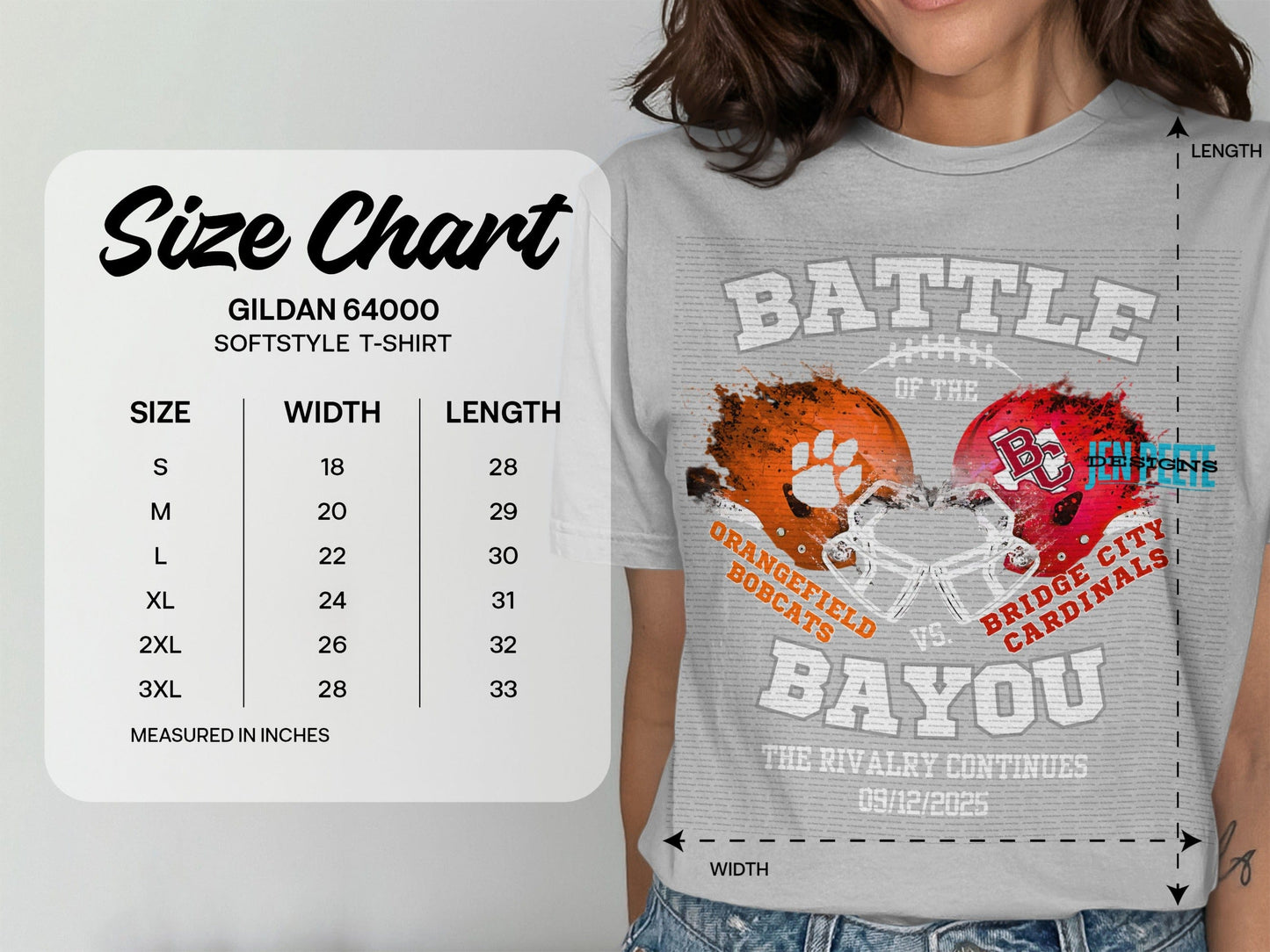 Jen Peete Designs Clothing T-shirts Battle of the Bayou Spirit Shirt (Cardinals & Bobcats)
