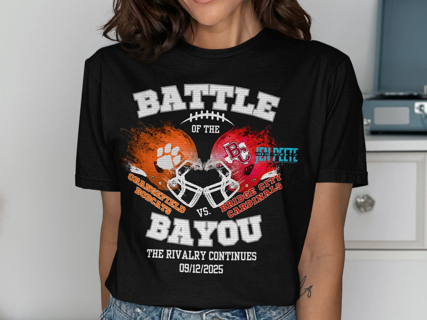 Jen Peete Designs Clothing T-shirts Battle of the Bayou Spirit Shirt (Cardinals & Bobcats)