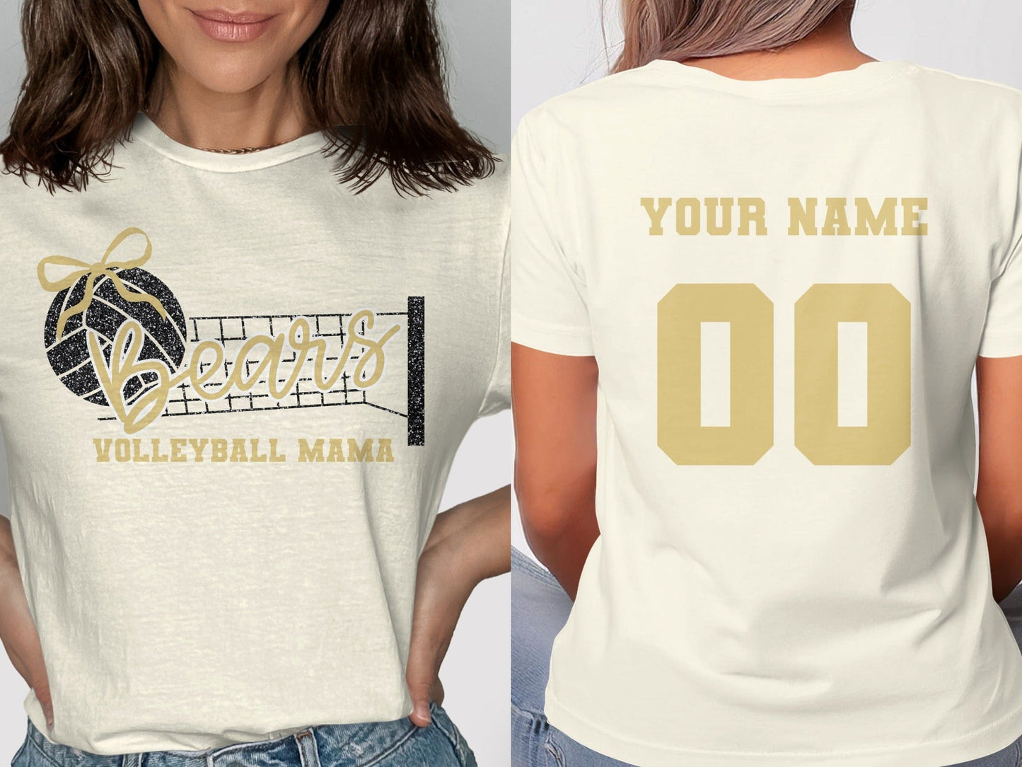 Jen Peete Designs Clothing T-shirts Bears (Gold) Glitter Volleyball Mama Spirit Shirt