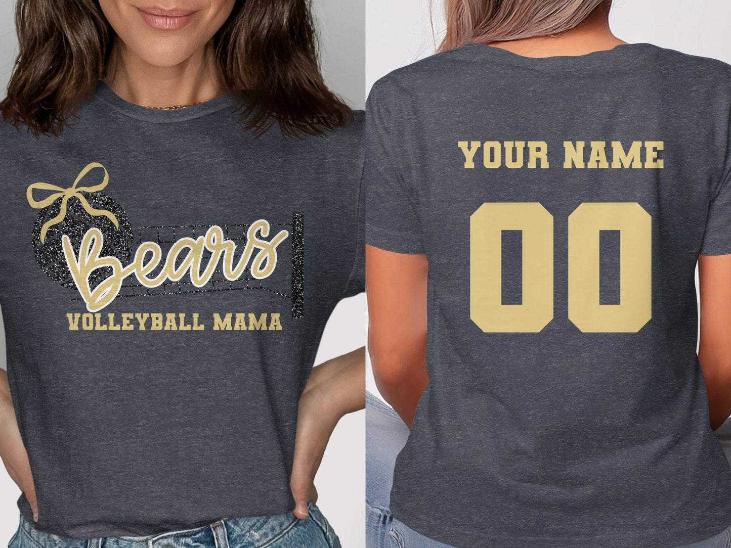 Jen Peete Designs Clothing T-shirts Bears (Gold) Glitter Volleyball Mama Spirit Shirt