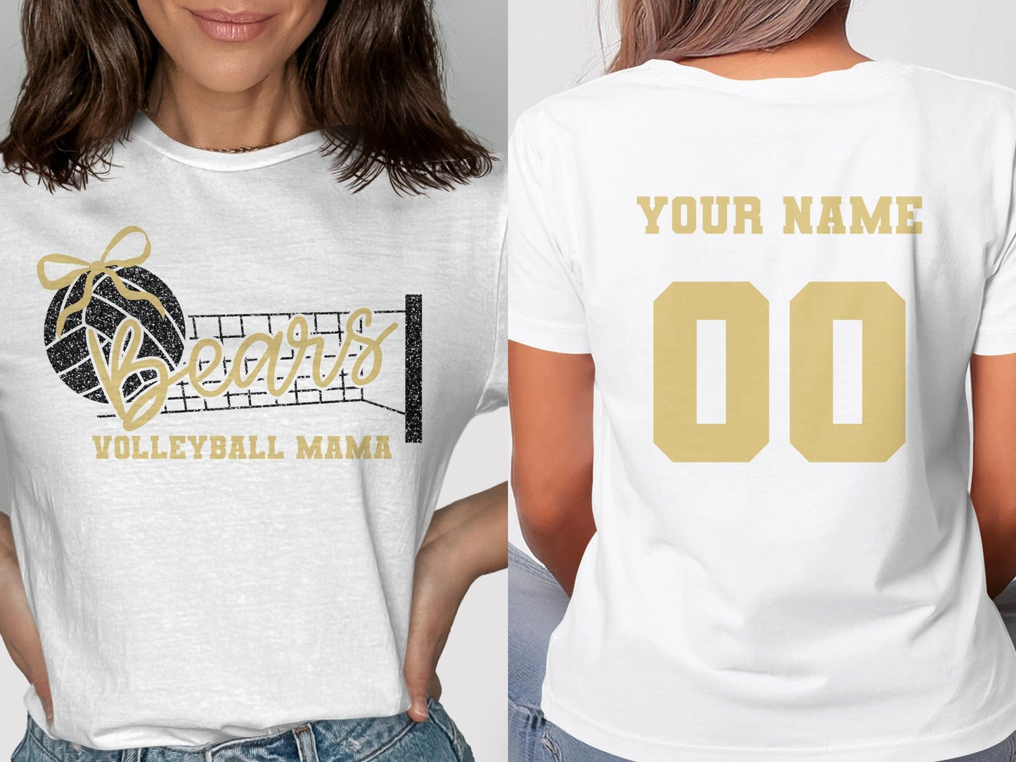 Jen Peete Designs Clothing T-shirts Bears (Gold) Glitter Volleyball Mama Spirit Shirt