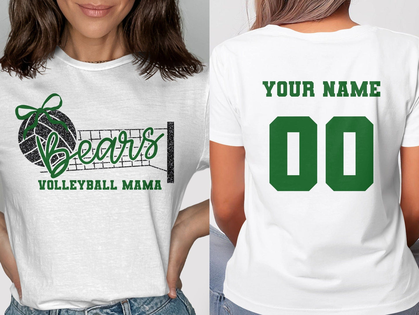 Jen Peete Designs Clothing T-shirts Bears (Green) Glitter Volleyball Mama Spirit Shirt