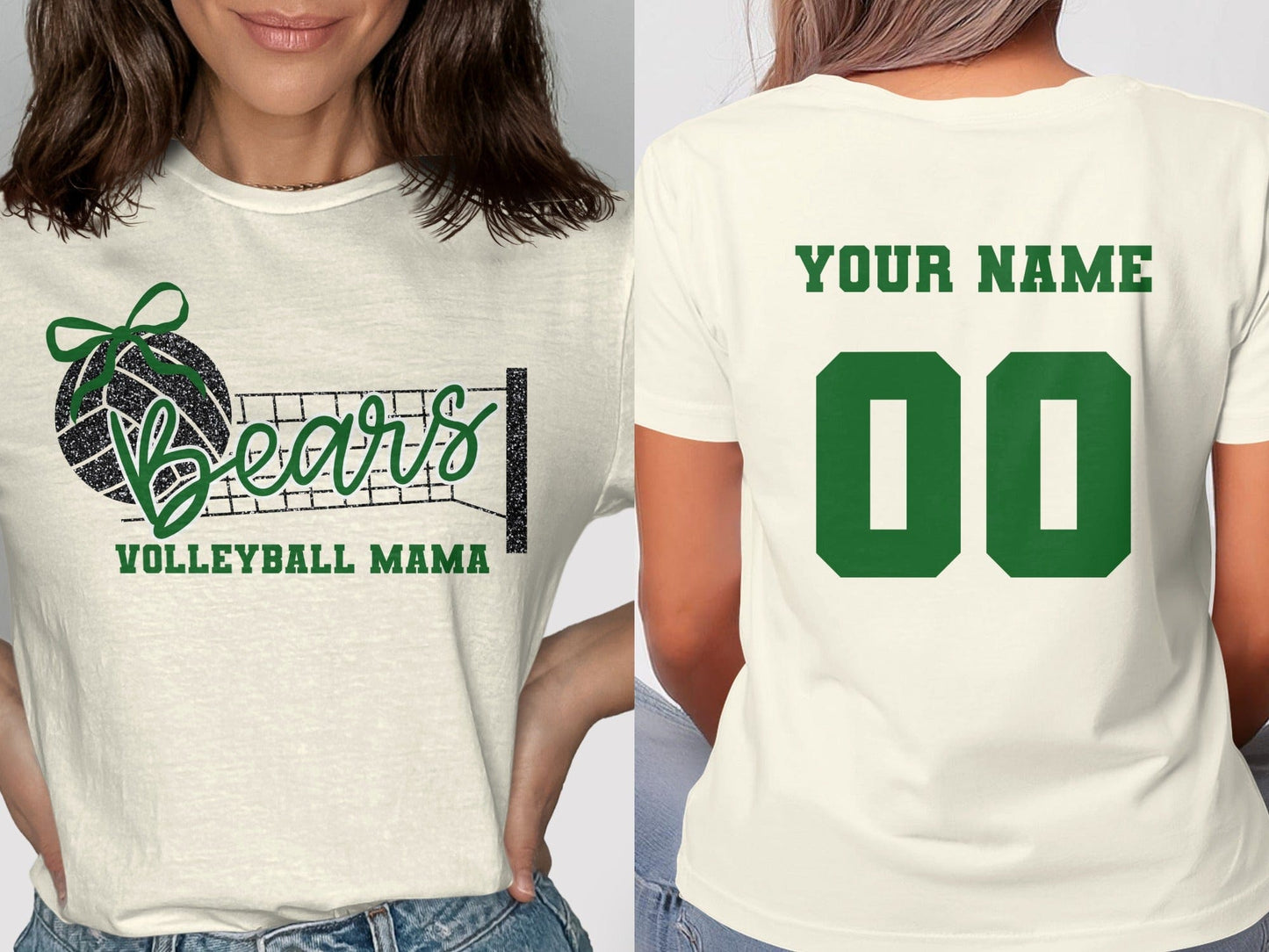 Jen Peete Designs Clothing T-shirts Bears (Green) Glitter Volleyball Mama Spirit Shirt