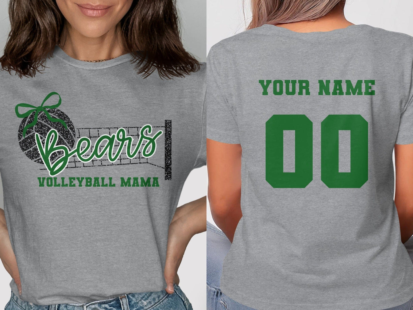 Jen Peete Designs Clothing T-shirts Bears (Green) Glitter Volleyball Mama Spirit Shirt