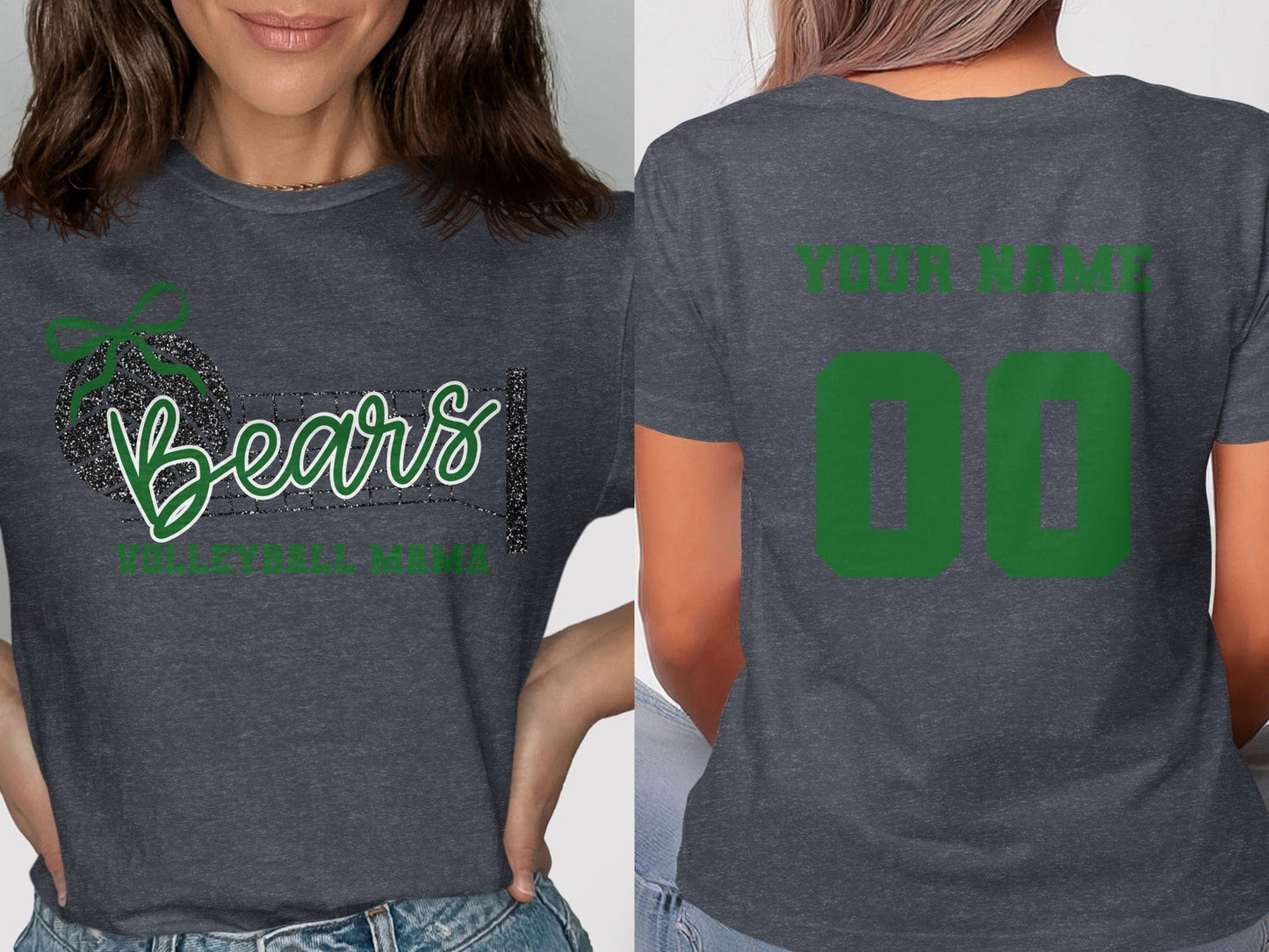 Jen Peete Designs Clothing T-shirts Bears (Green) Glitter Volleyball Mama Spirit Shirt