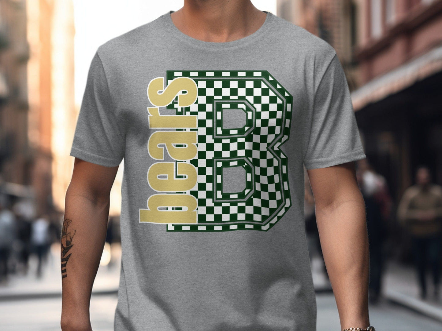 Jen Peete Designs Clothing T-shirts Block Letter Bears Spirit Shirt with Checkered B