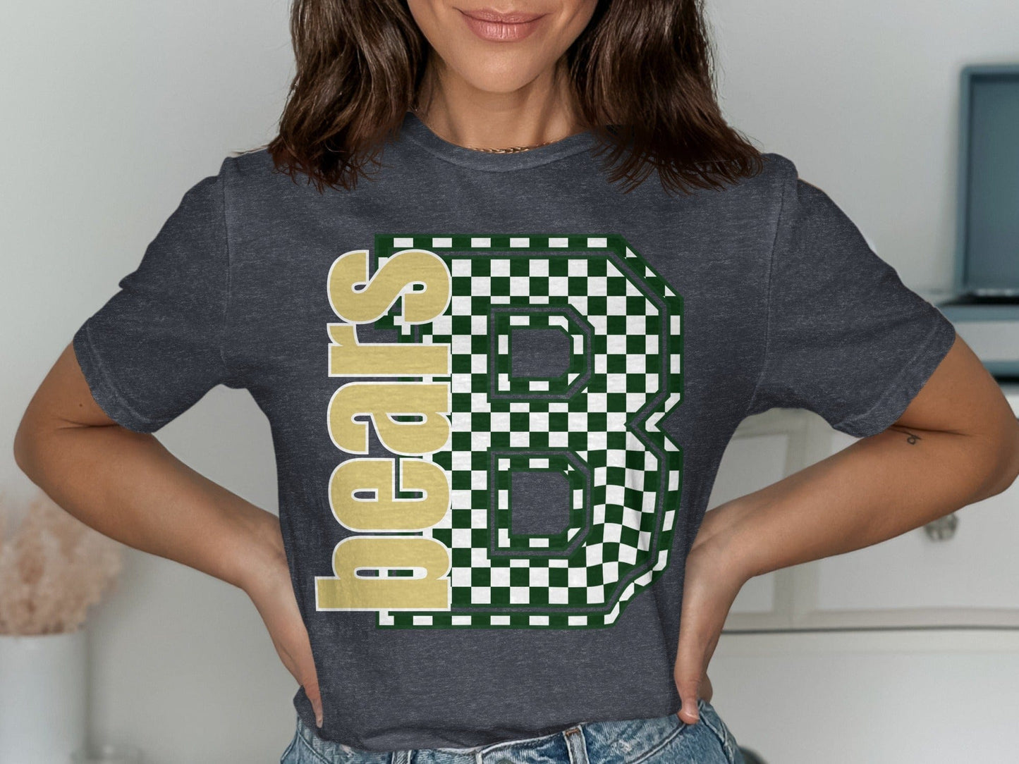 Jen Peete Designs Clothing T-shirts Block Letter Bears Spirit Shirt with Checkered B