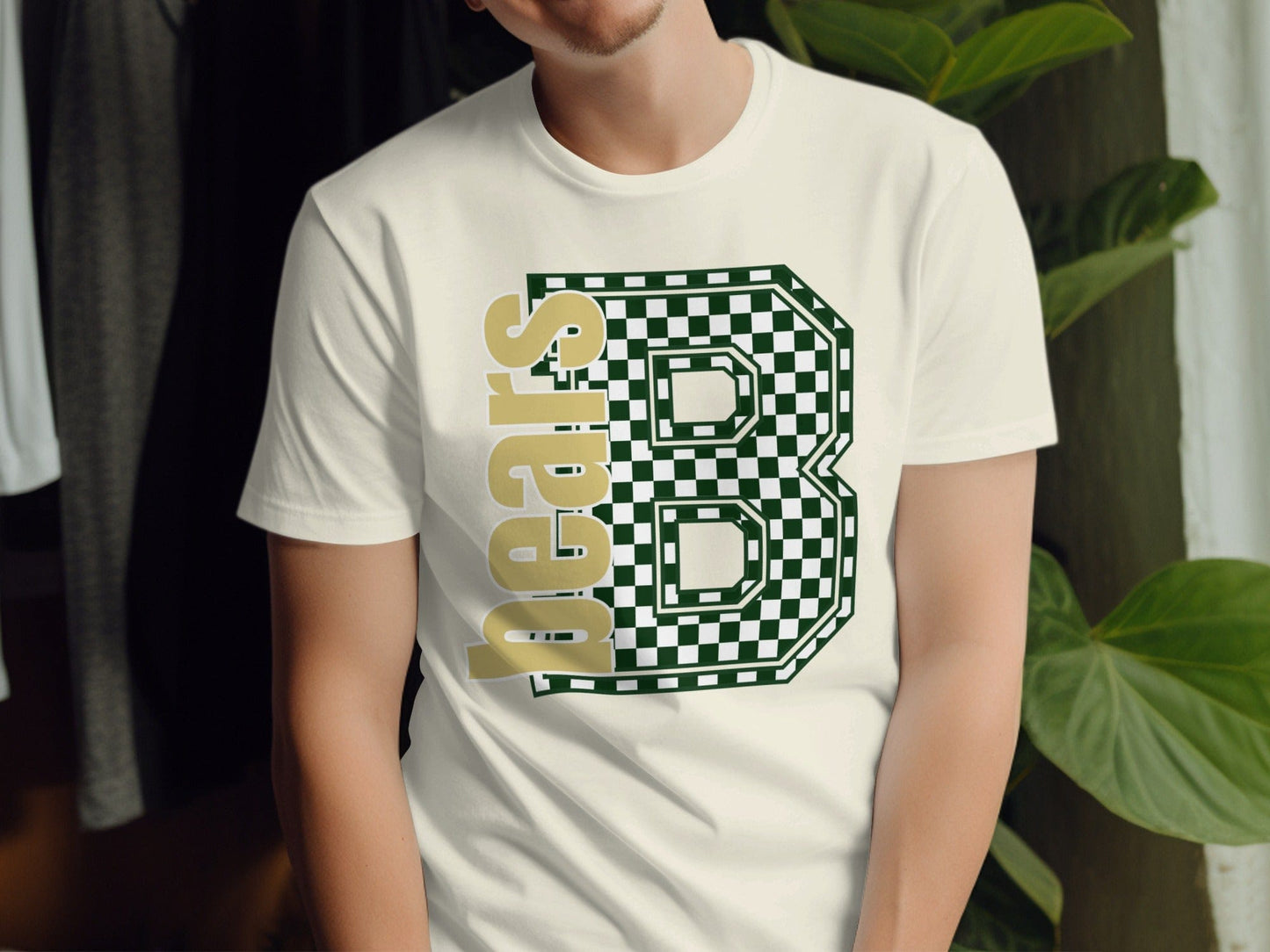 Jen Peete Designs Clothing T-shirts Block Letter Bears Spirit Shirt with Checkered B