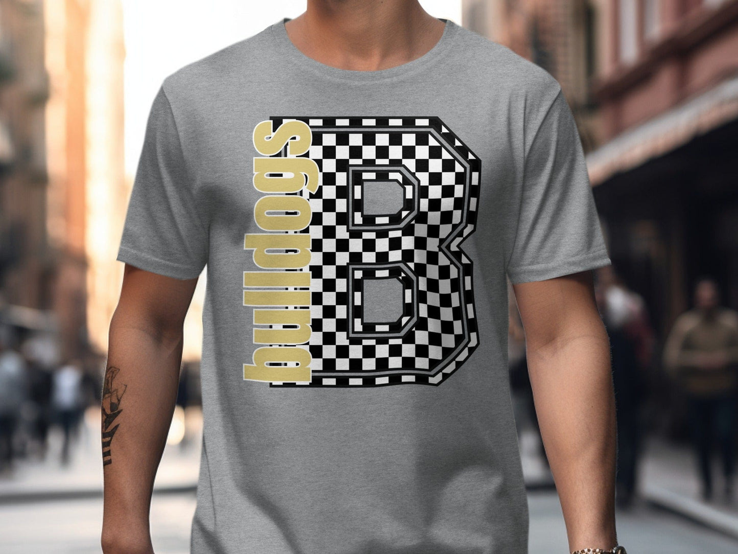 Jen Peete Designs Clothing T-shirts Block Letter Bulldogs Spirit Shirt with Checkered B