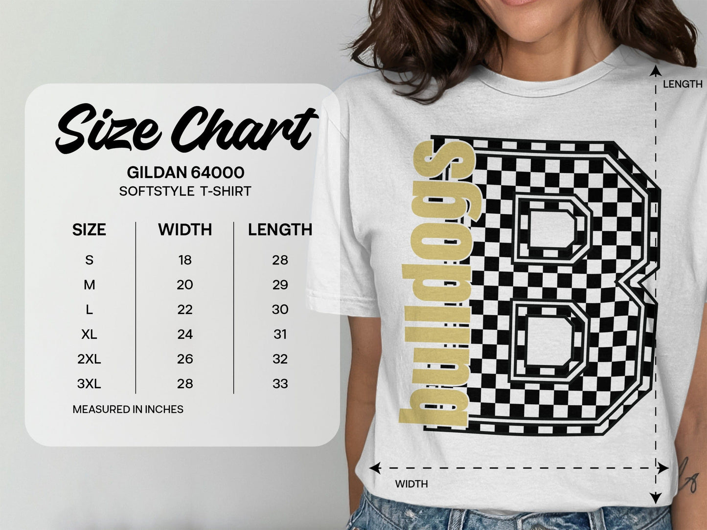 Jen Peete Designs Clothing T-shirts Block Letter Bulldogs Spirit Shirt with Checkered B