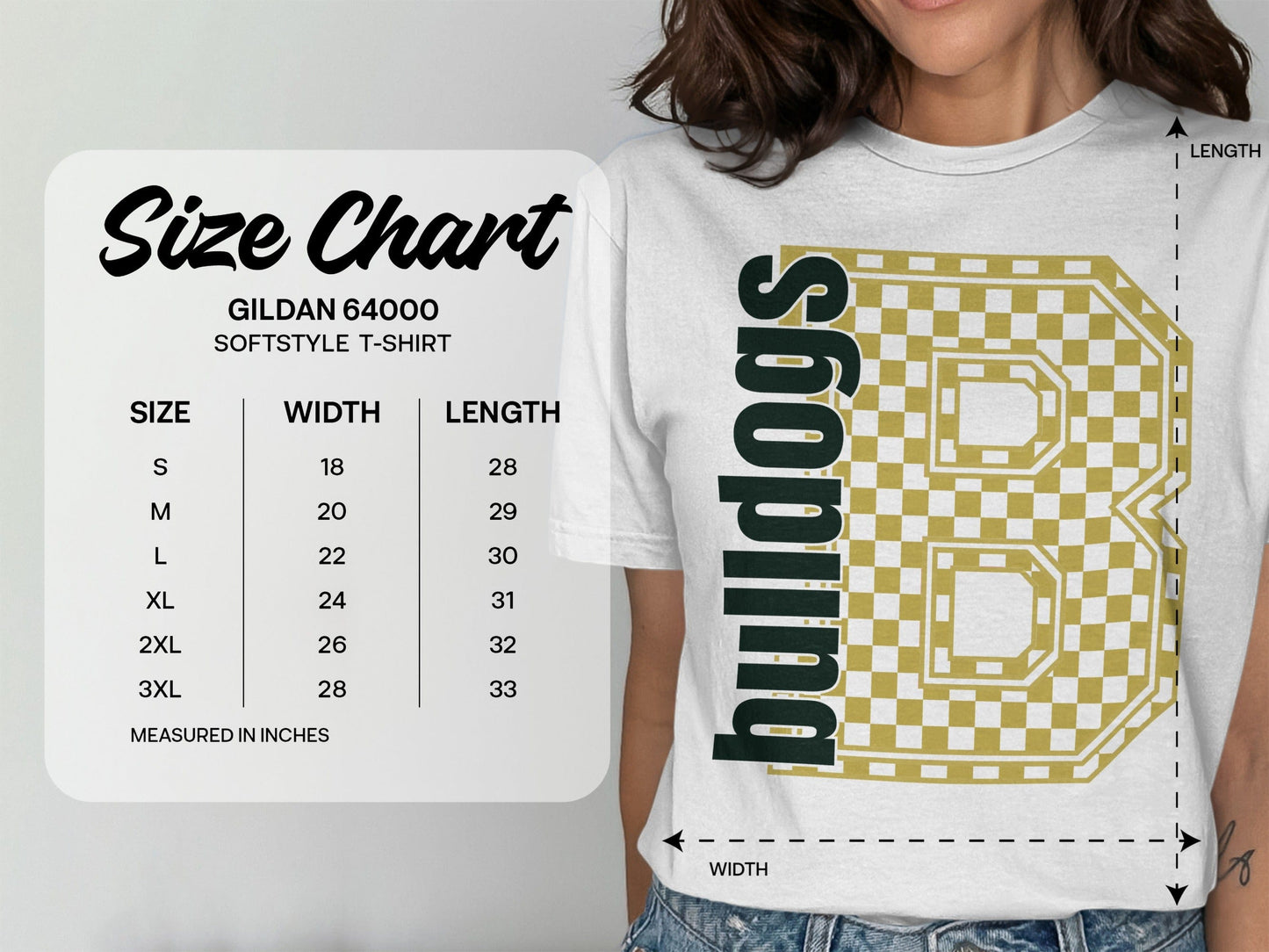 Jen Peete Designs Clothing T-shirts Block Letter Bulldogs Spirit Shirt With Gold Checkered B