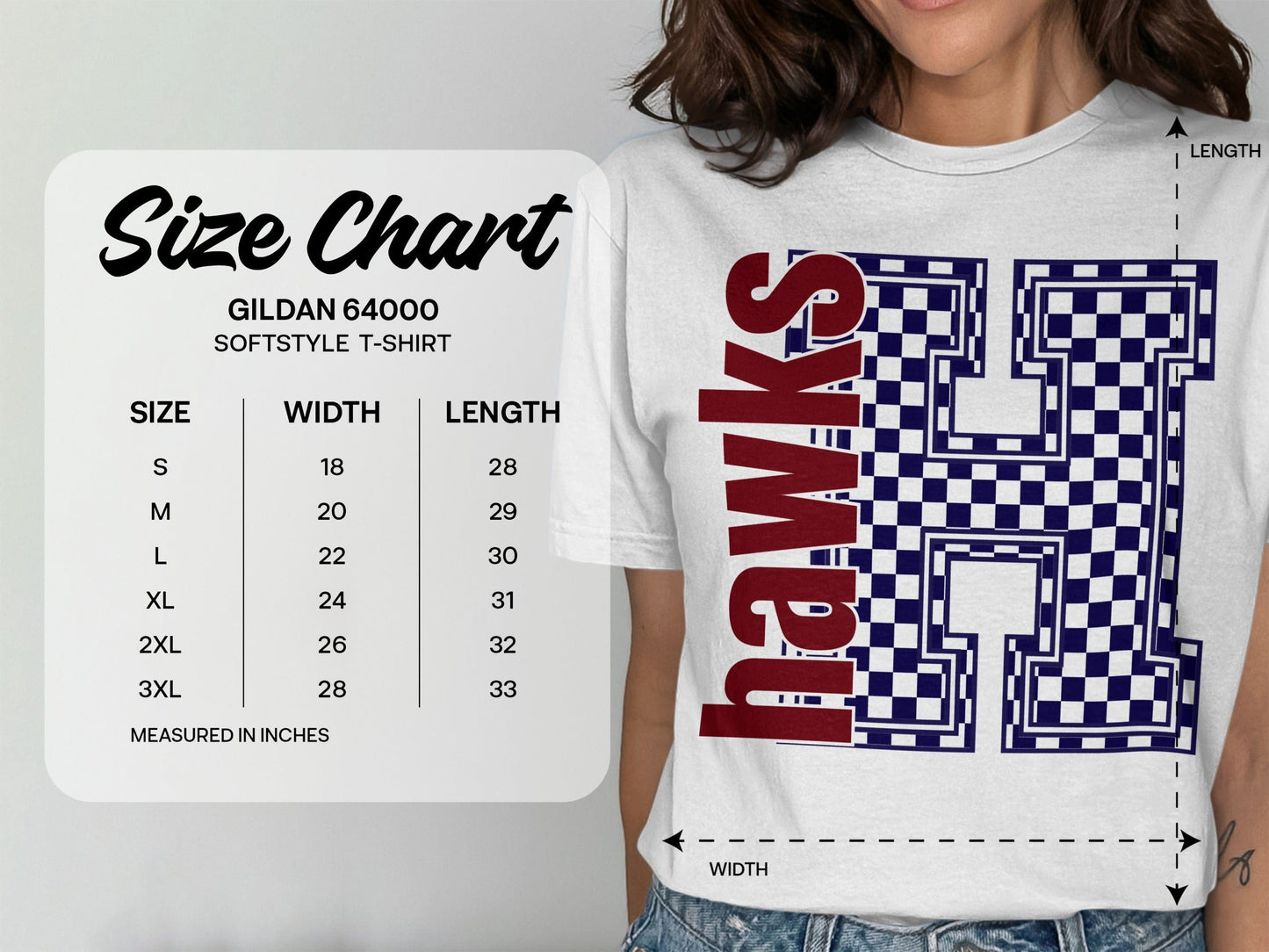 Jen Peete Designs Clothing T-shirts Block Letter Hawks Spirit Shirt with Blue Checkered H