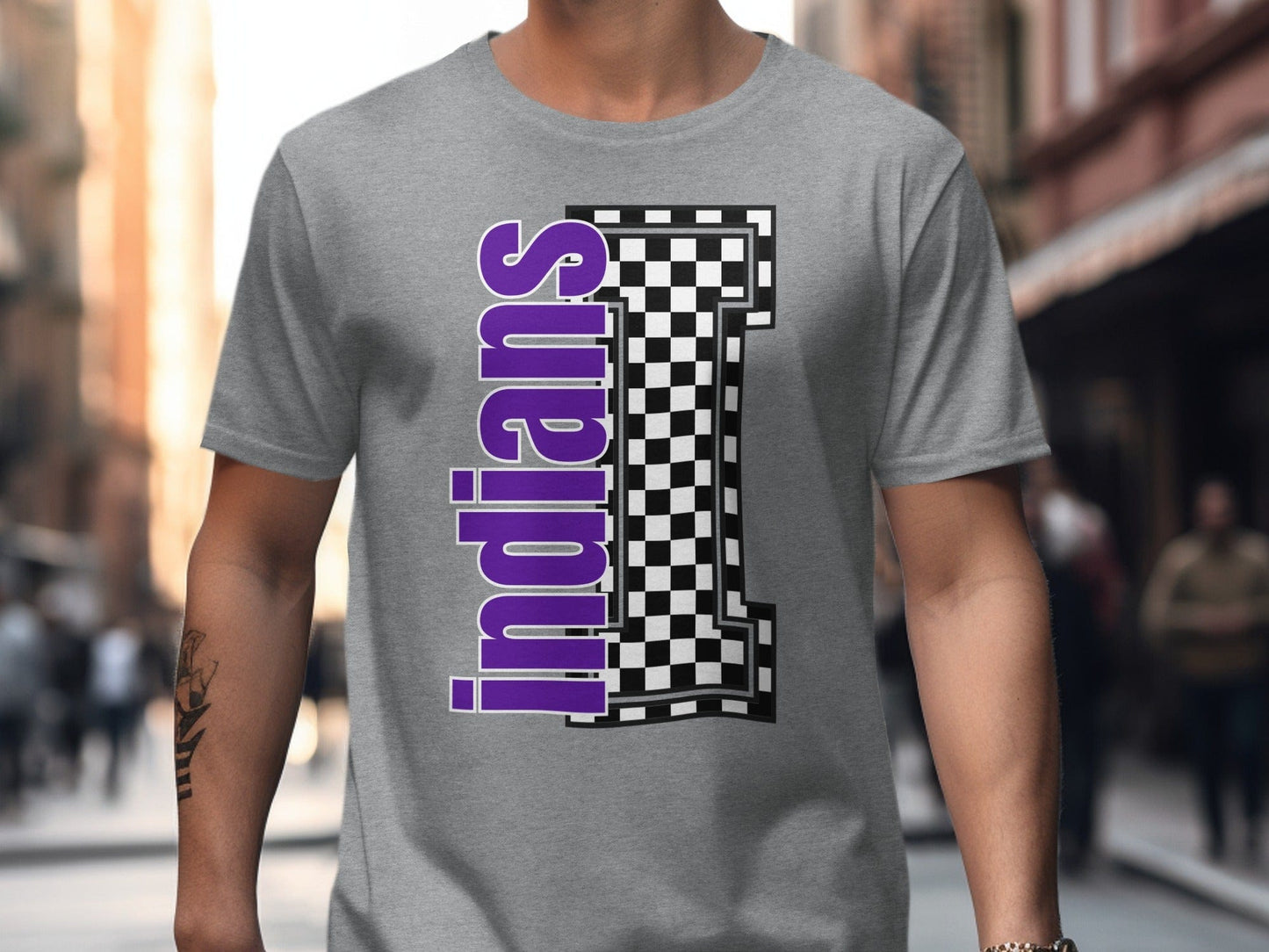 Jen Peete Designs Clothing T-shirts Block Letter Indians Spirit Shirt with Checkered I