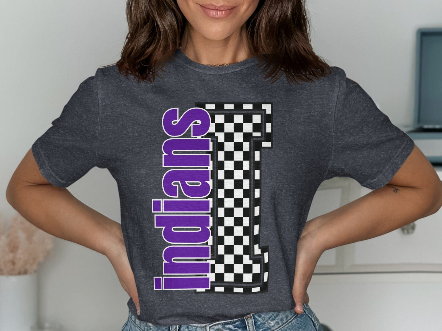 Jen Peete Designs Clothing T-shirts Block Letter Indians Spirit Shirt with Checkered I