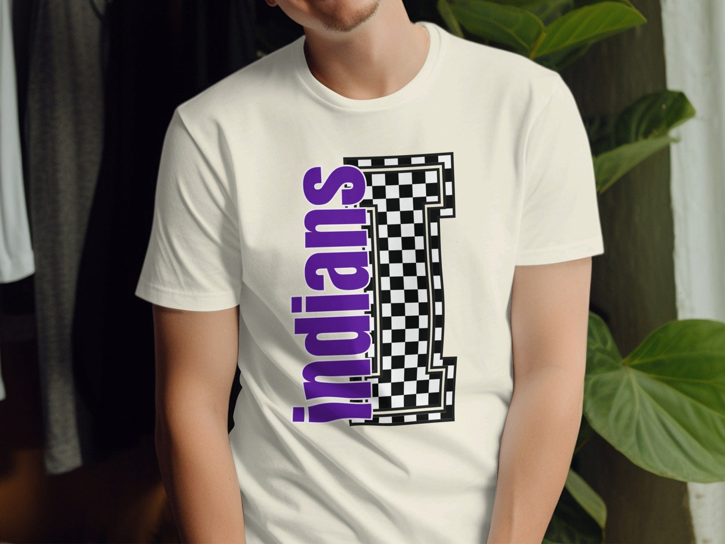 Jen Peete Designs Clothing T-shirts Block Letter Indians Spirit Shirt with Checkered I