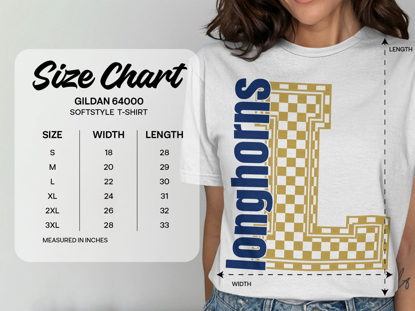 Jen Peete Designs Clothing T-shirts Block Letter Longhorns Spirit Shirt with Gold Checkered L