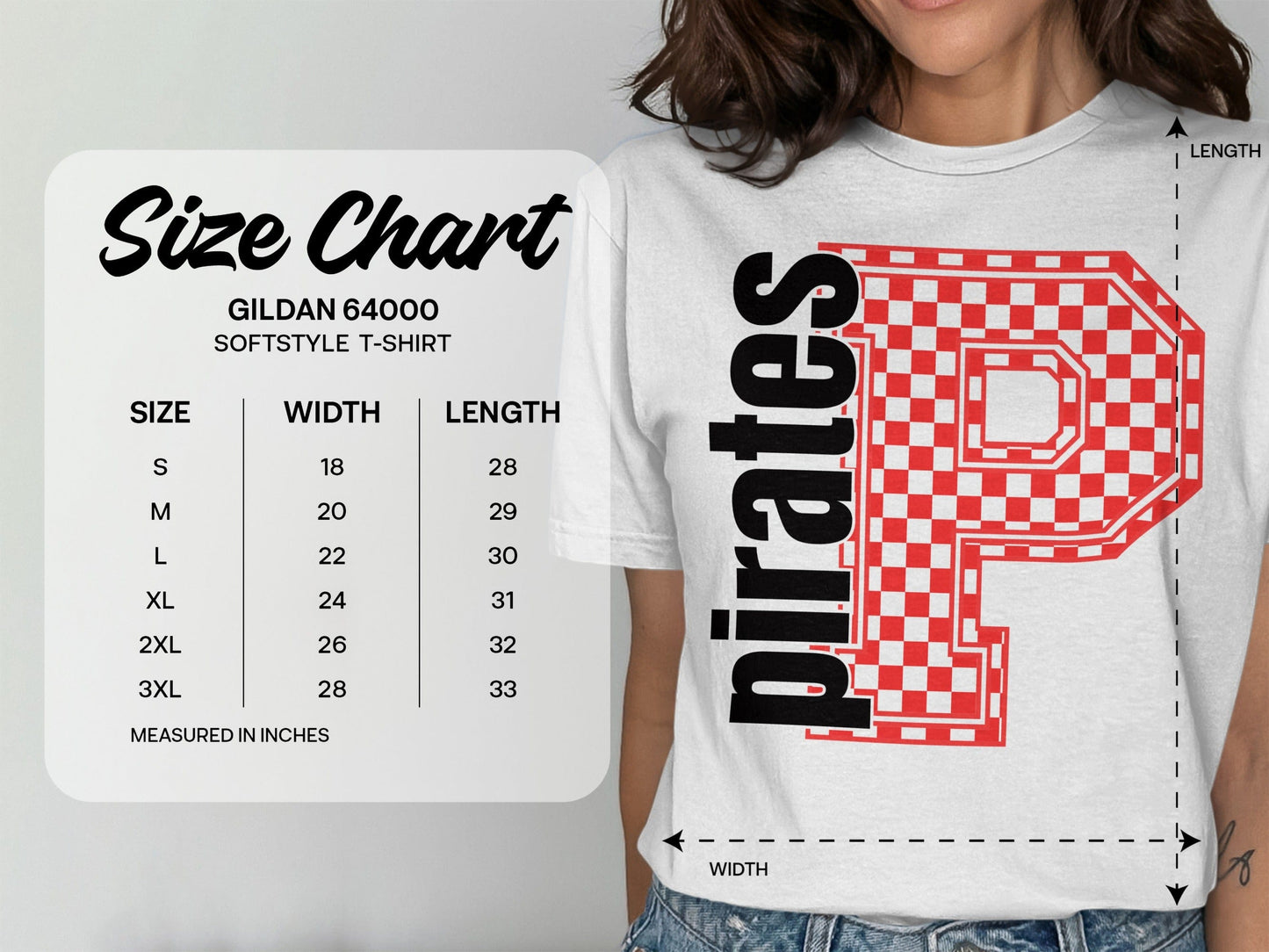 Jen Peete Designs Clothing T-shirts Block Letter Pirates Spirit Shirt with Checkered Letter P