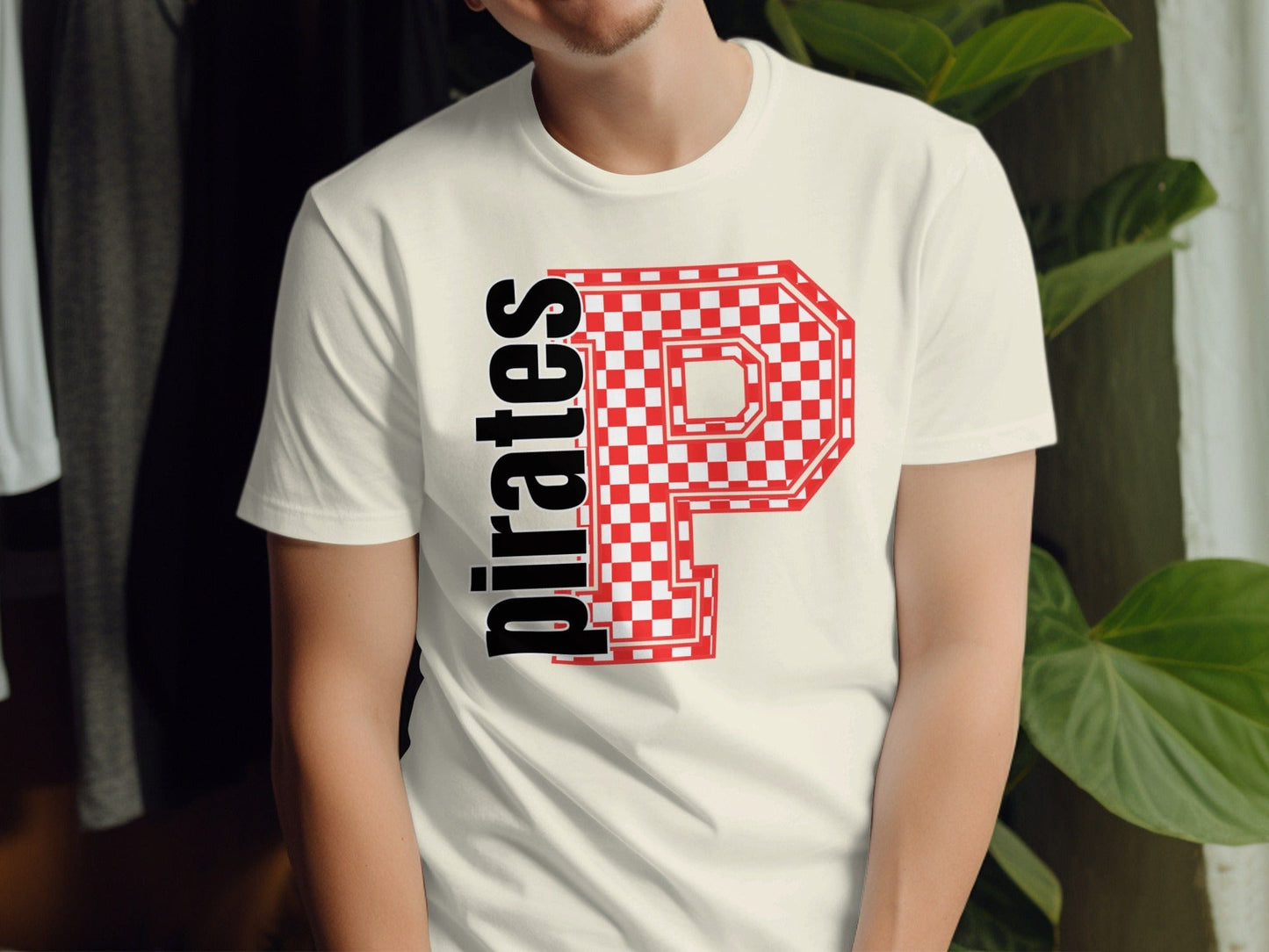 Jen Peete Designs Clothing T-shirts Block Letter Pirates Spirit Shirt with Checkered Letter P