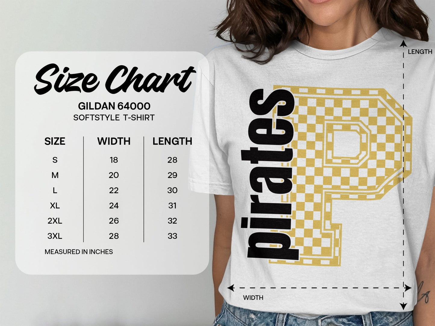 Jen Peete Designs Clothing T-shirts Block Letter Pirates Spirit Shirt with Gold Checkered P