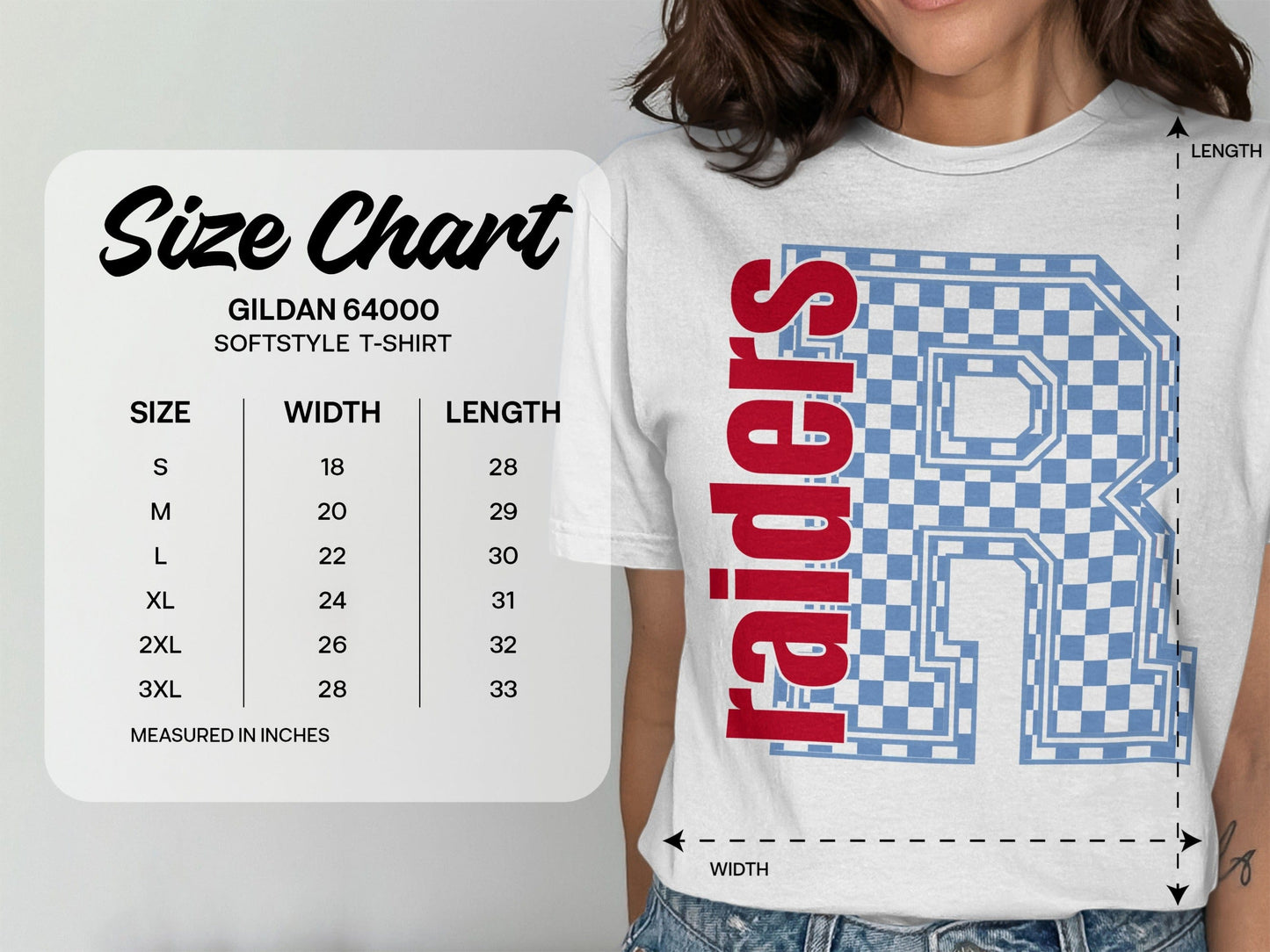 Jen Peete Designs Clothing T-shirts Block Letter Raiders Spirit Shirt with Blue Checkered R