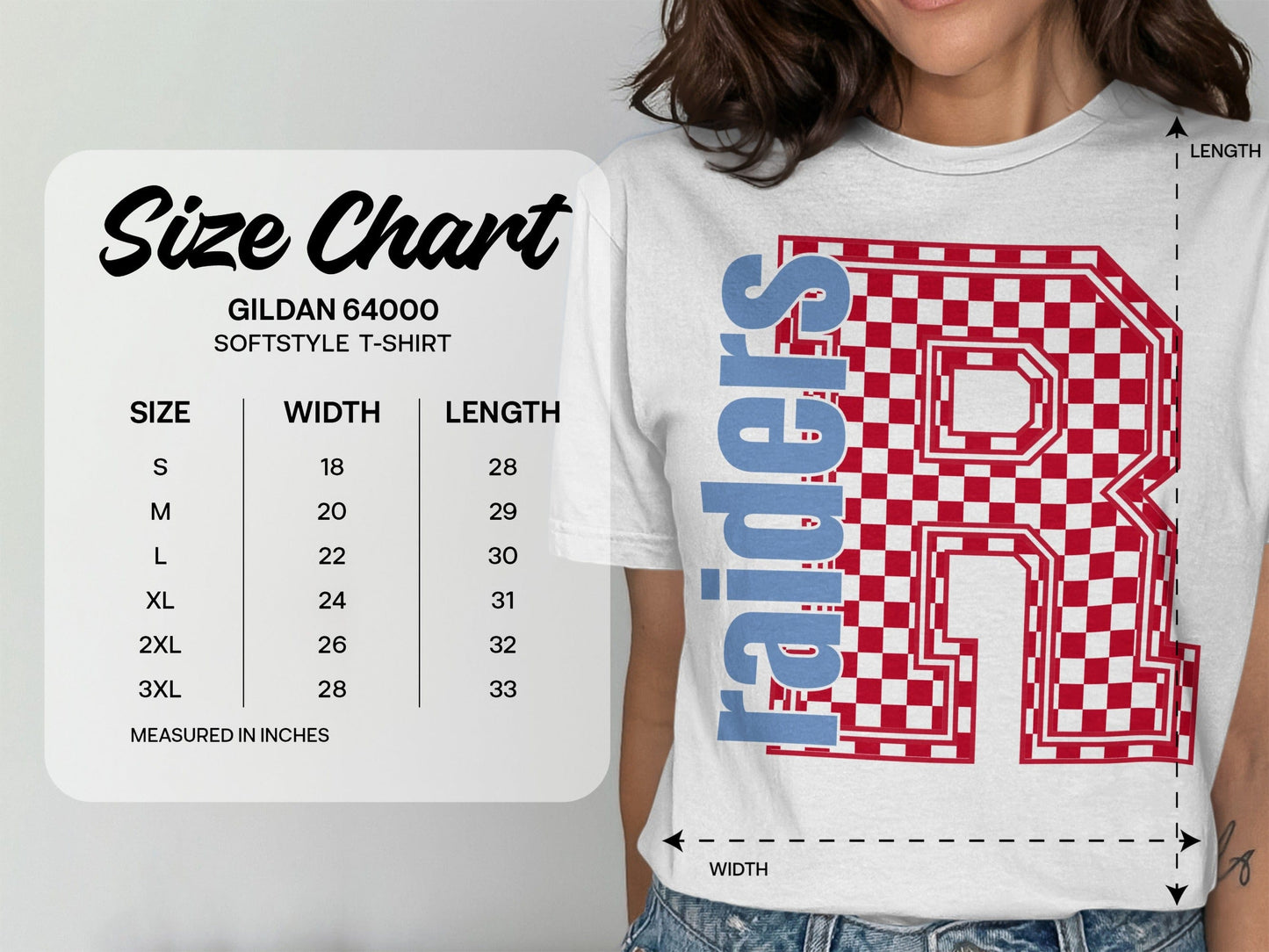 Jen Peete Designs Clothing T-shirts Block Letter Raiders Spirit Shirt with Red Checked Letter R