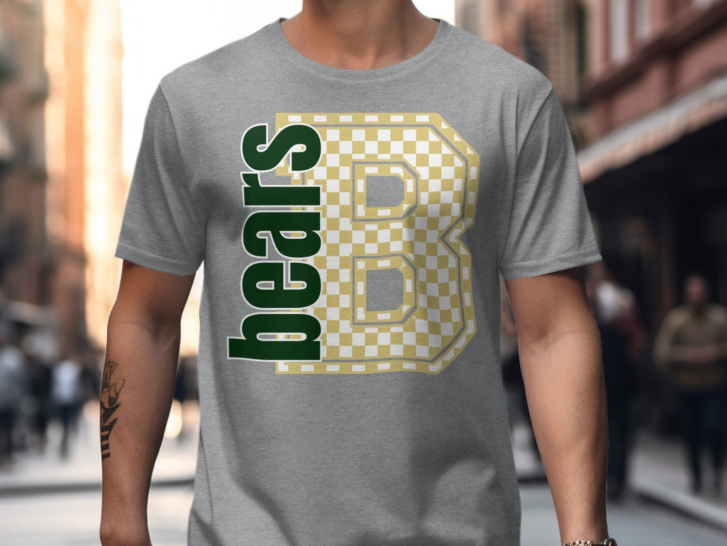 Jen Peete Designs Clothing T-shirts Block Lettered Bears Spirit Shirt with Gold Checkered B