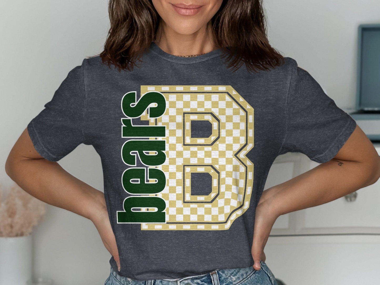 Jen Peete Designs Clothing T-shirts Block Lettered Bears Spirit Shirt with Gold Checkered B