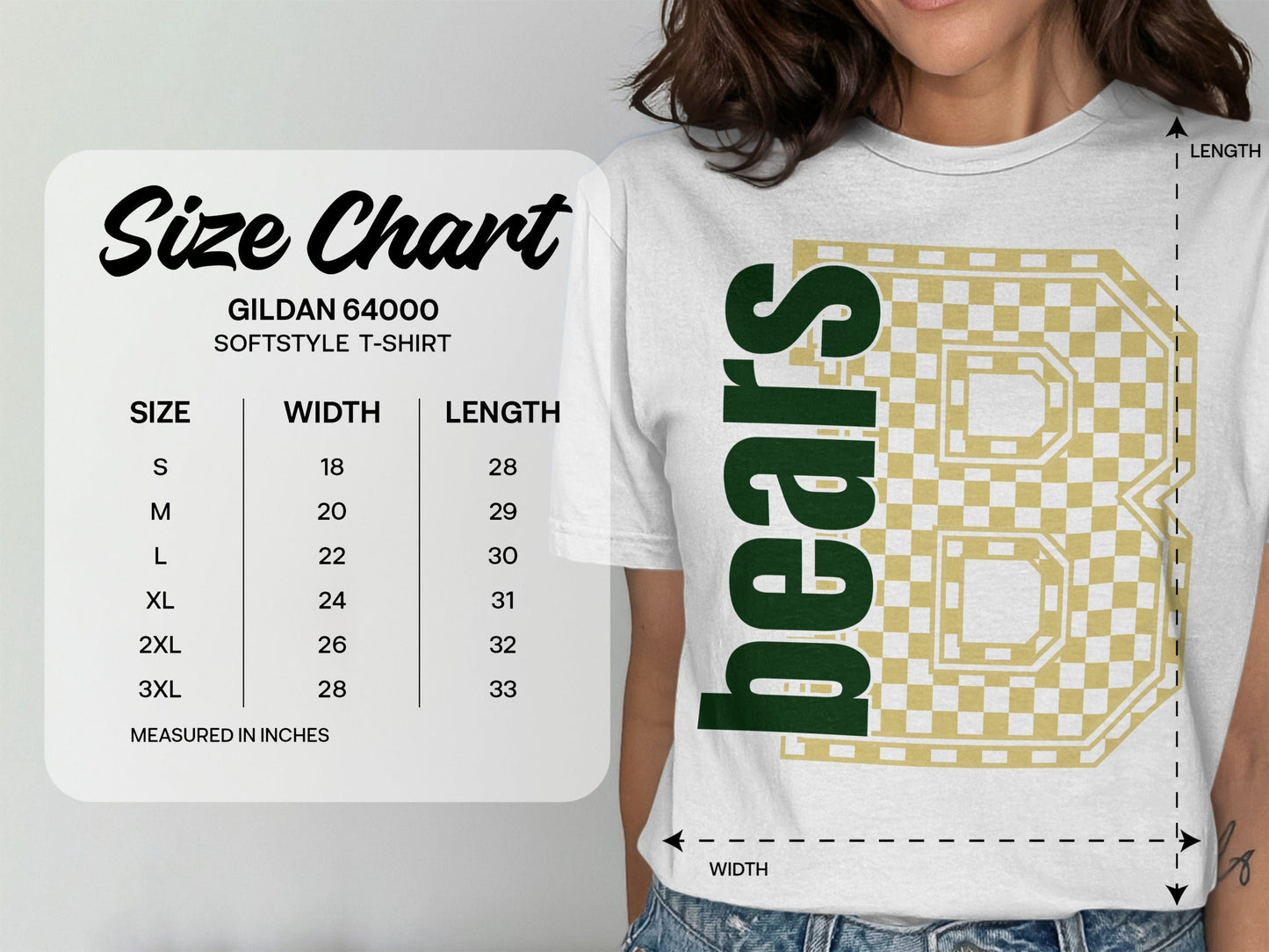 Jen Peete Designs Clothing T-shirts Block Lettered Bears Spirit Shirt with Gold Checkered B