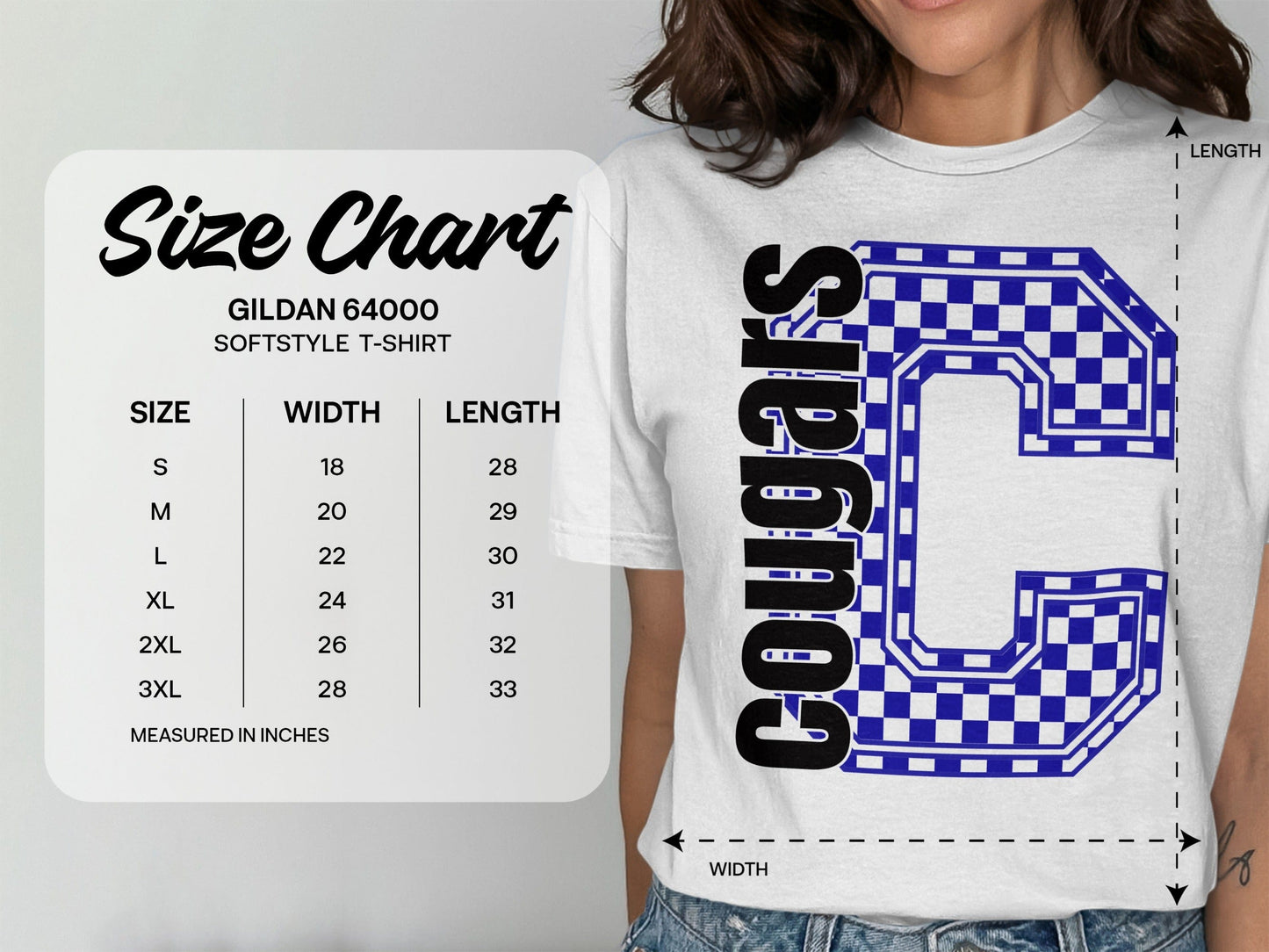 Jen Peete Designs Clothing T-shirts Block Lettered Cougars Spirit Shirt with Blue Checkered C