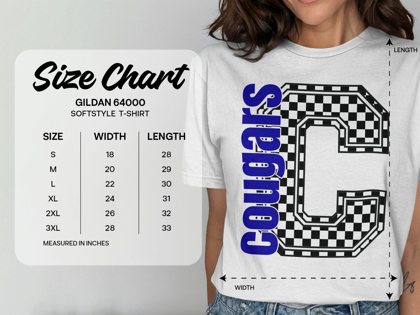 Jen Peete Designs Clothing T-shirts Block Lettered Cougars Spirit Shirt with Checkered C