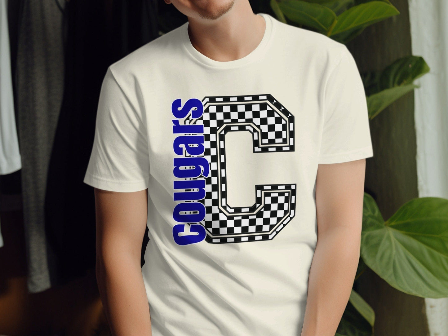 Jen Peete Designs Clothing T-shirts Block Lettered Cougars Spirit Shirt with Checkered C
