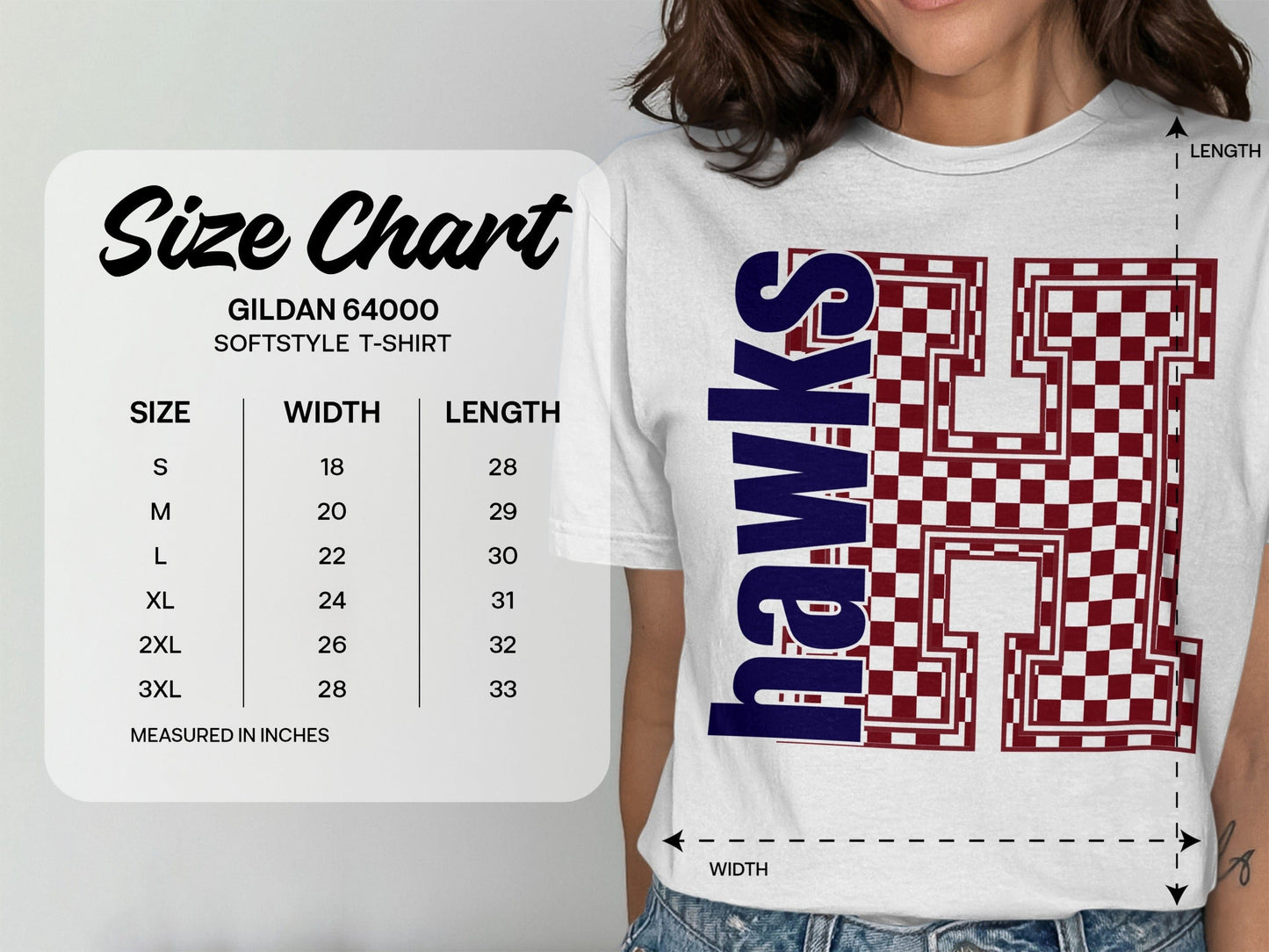 Jen Peete Designs Clothing T-shirts Block Lettered Hawks Spirit Shirt with Red Checkered H