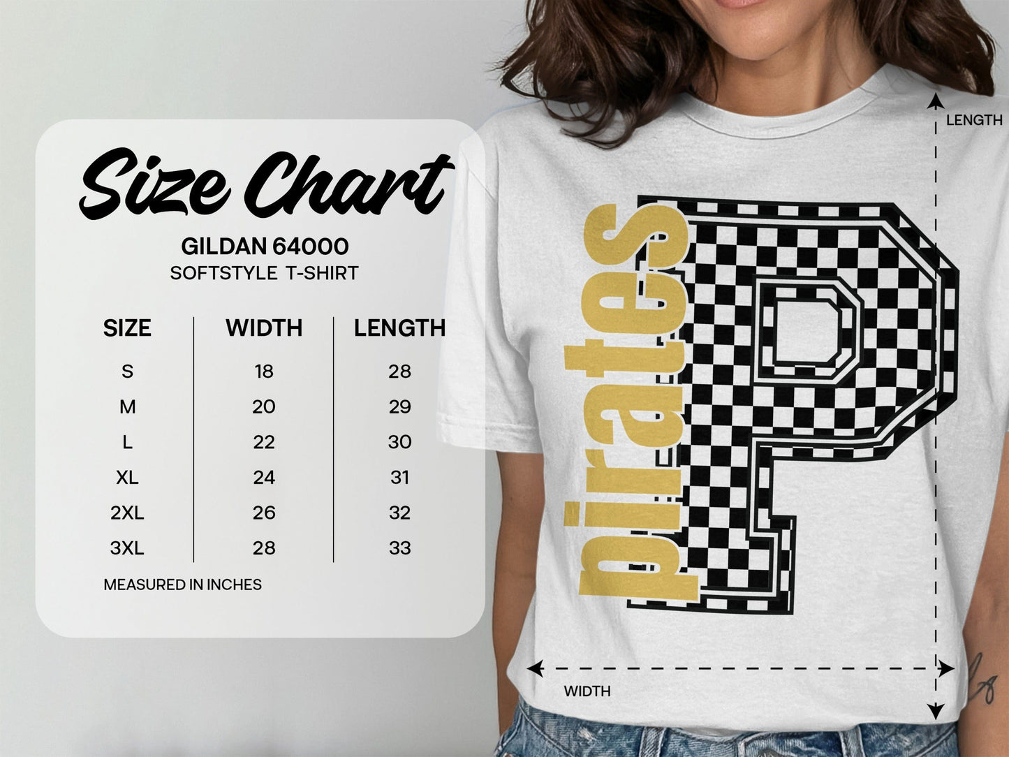 Jen Peete Designs Clothing T-shirts Block Lettered Pirates Spirit Shirt with Checkered P