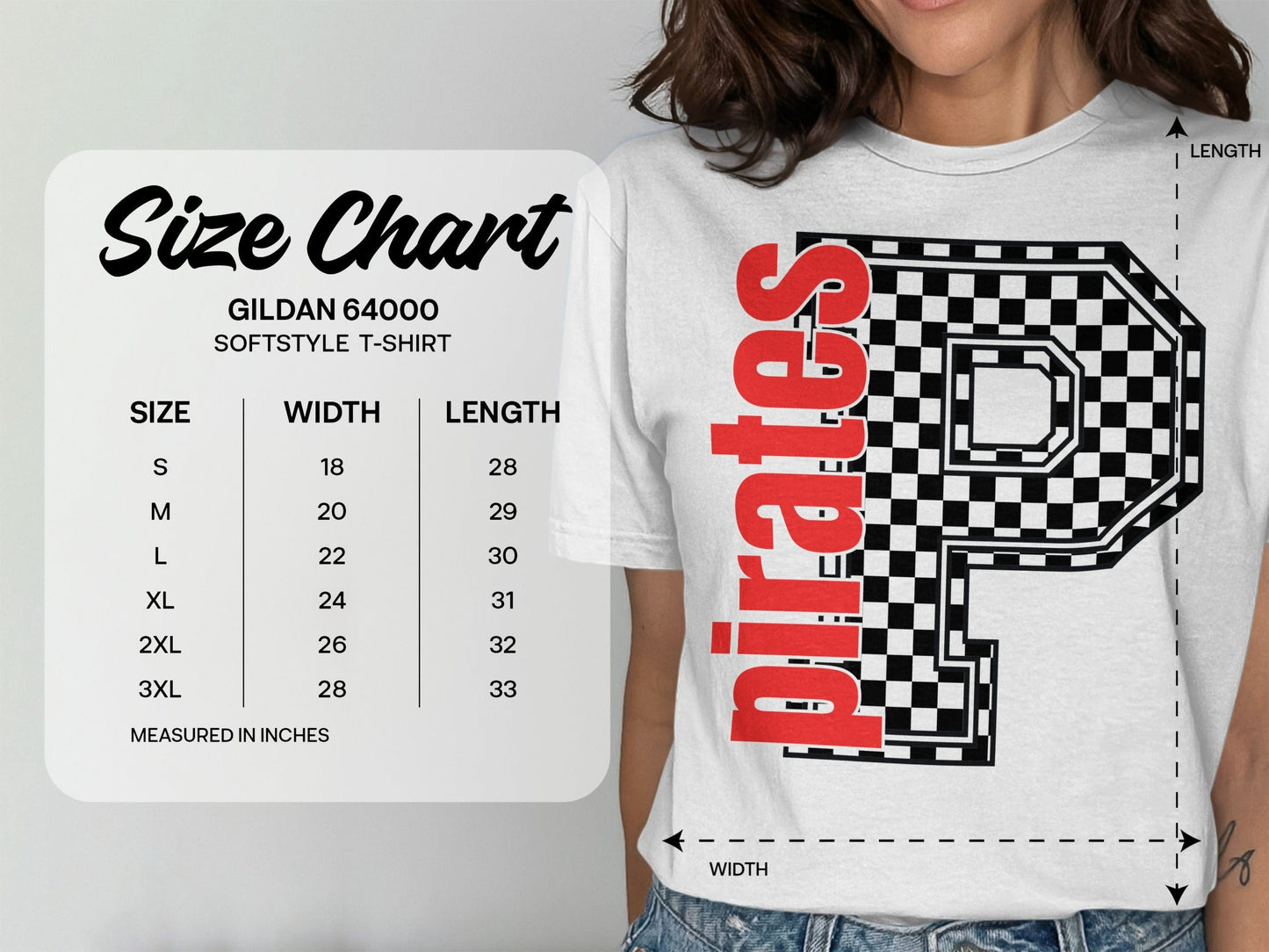 Jen Peete Designs Clothing T-shirts Block Lettered Pirates Spirit Shirt with Checkered P