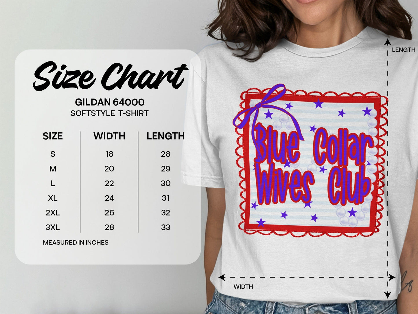 Jen Peete Designs Clothing T-shirts Blue Collar Wives Club with Pearls and Bow Graphic T-Shirt