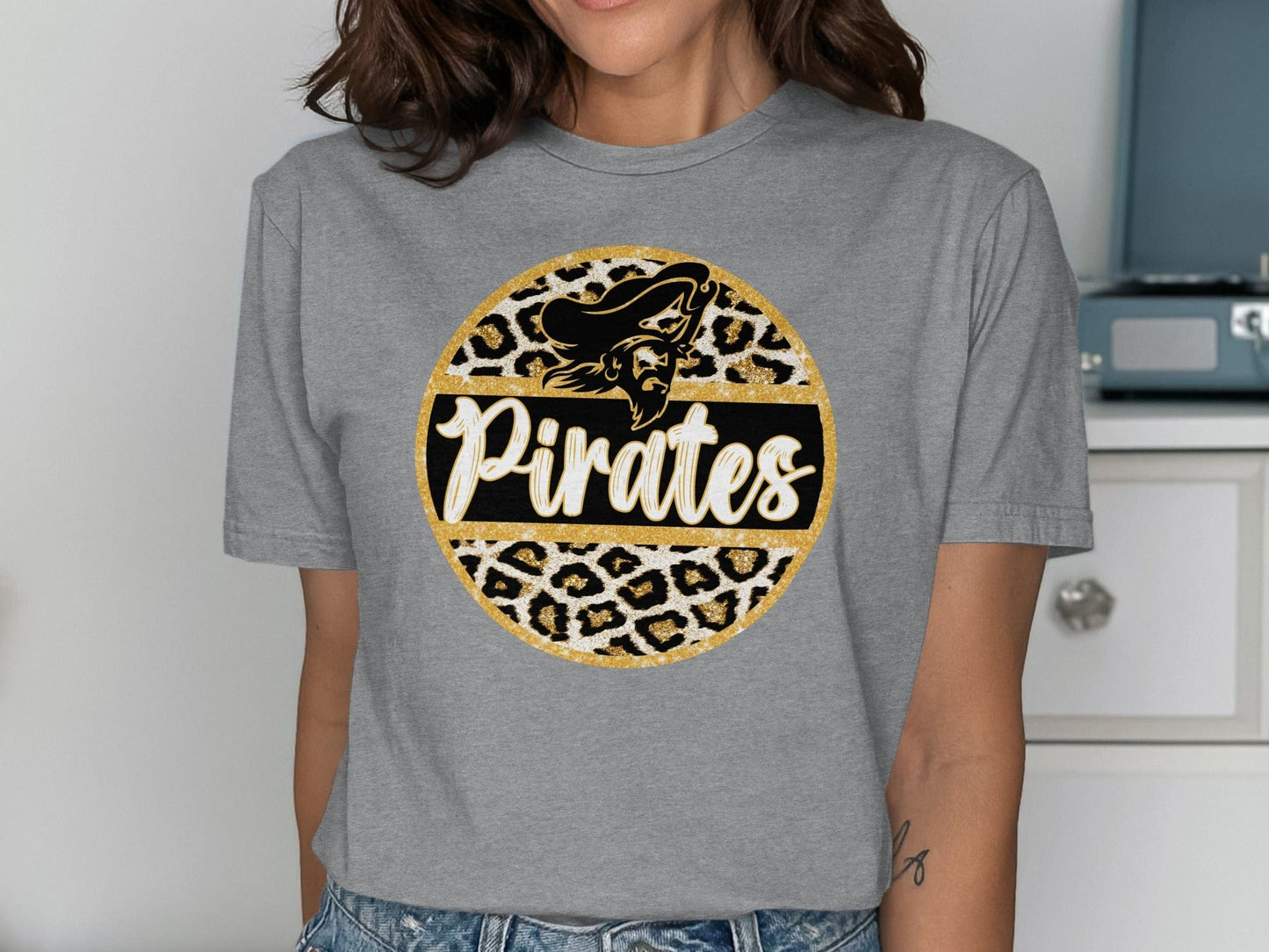 Jen Peete Designs Clothing T-shirts Bold Pirates Design Leopard Golden Circle T-Shirt