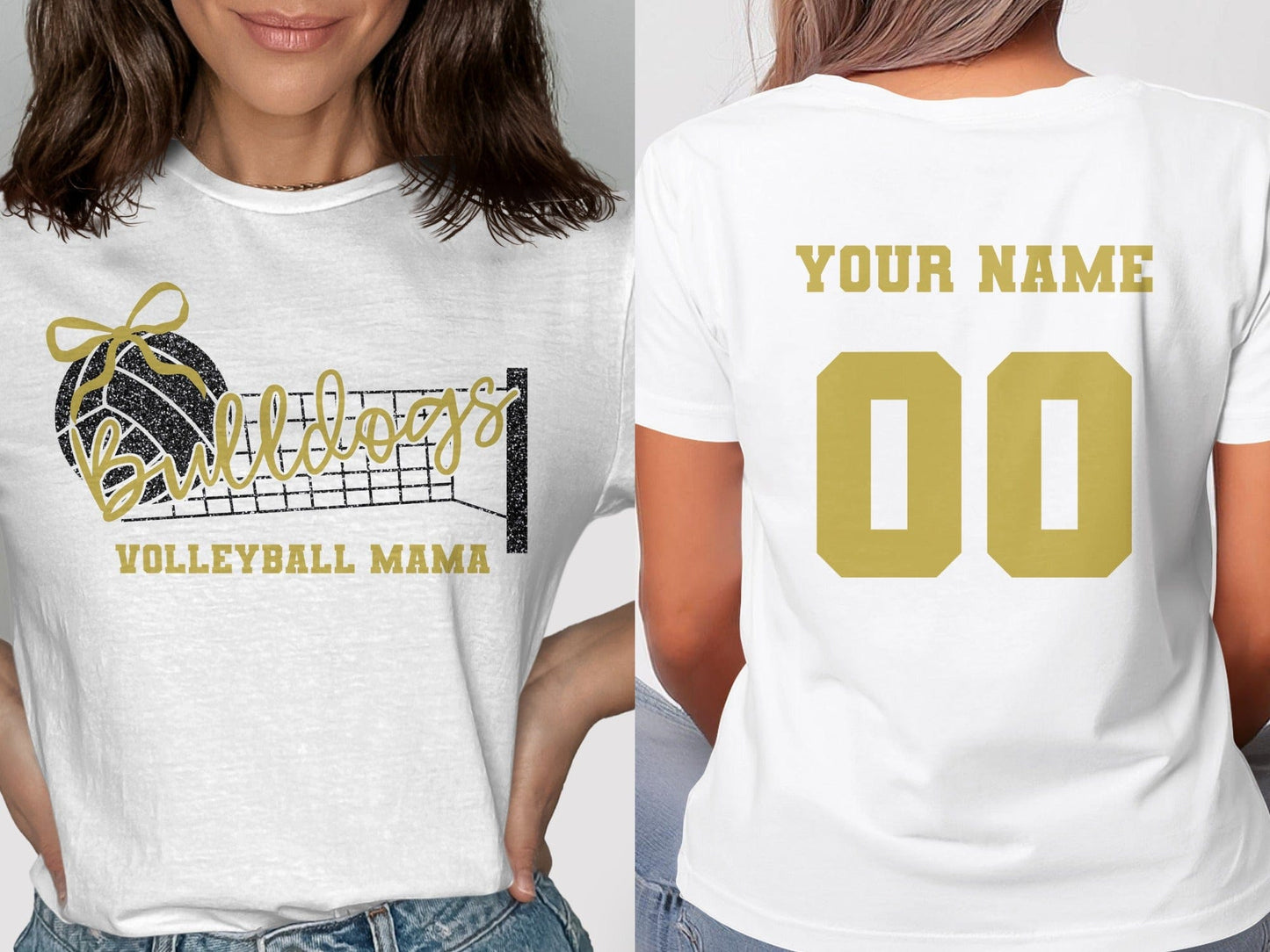 Jen Peete Designs Clothing T-shirts Bulldogs Glitter Volleyball Mama Spirit Shirt